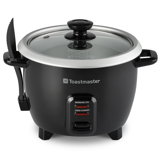 Toastmaster Electric Rice Cooker - Large Capacity for Soups, Oatmeal & More - Automatic Rice Cooker with Tempered Glass Lid & Keep Warm Mode - 10-Cup, Black