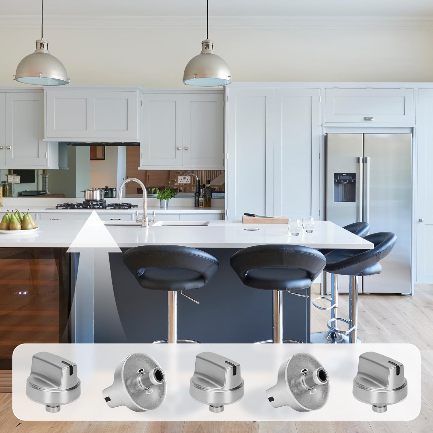 WB03X29315 Knob Fit for GE Stove Knobs Replacements (5 Pack), KIP 5U06 191D9233 Stove Knob for GE Gas Stove Knobs, Compatible with JGP5030SL1SS JGP5030SLSS JGP5036SL1SS JGP5036SLSS