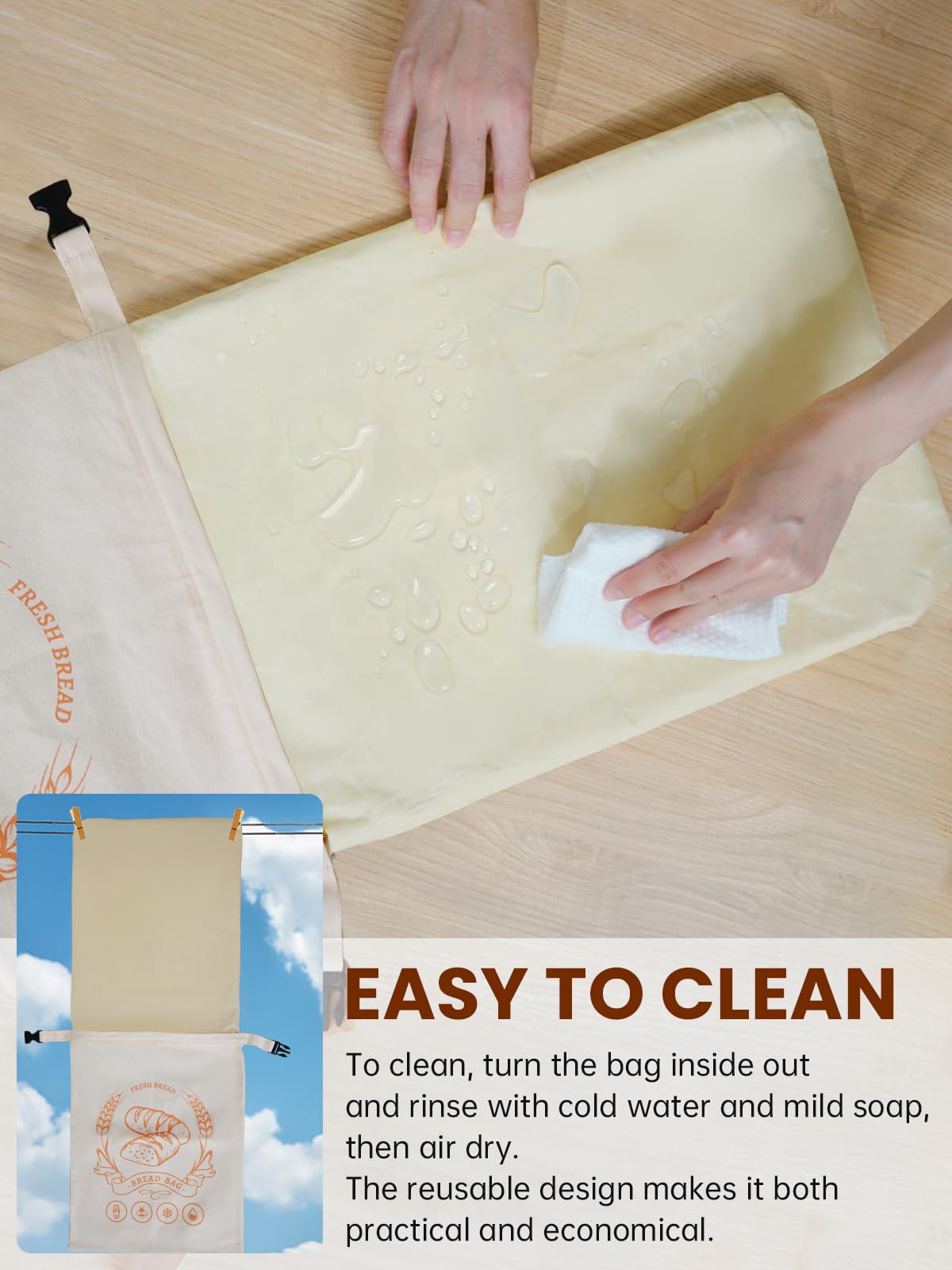 2 Pack Beeswax Bread Bags with Zipper, XL(13x17in) Sourdough Bread Storage for Homemade, Freezer Storage Bag to Keep Fresh, Cotton Beeswax Container, Baguette Bag with Liner Kitchen Baking (Off-White)