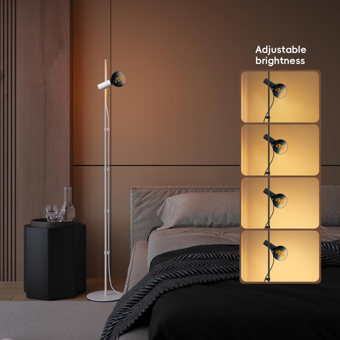 MOSLIAN Floor Lamp for Living Room,Adjustable Height&Dimmable&Rotatable lamp Head Standing Floor Lamp,2200K Warm Ambiant Lighting with Gradient Brown Bulb for Living Room,Bedroom (Bulb Included)
