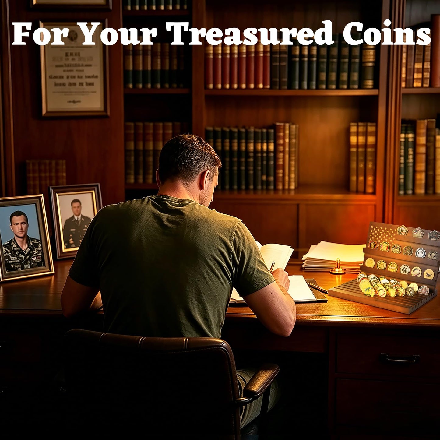Challenge Coin Display, Slotted Stands Military Coin Holder Display Rack Solid Wood for Army Coin Collection Desk Tabletop Decorative Stands, Large Capacity of 80 Coins 8 Raw (Walnut)
