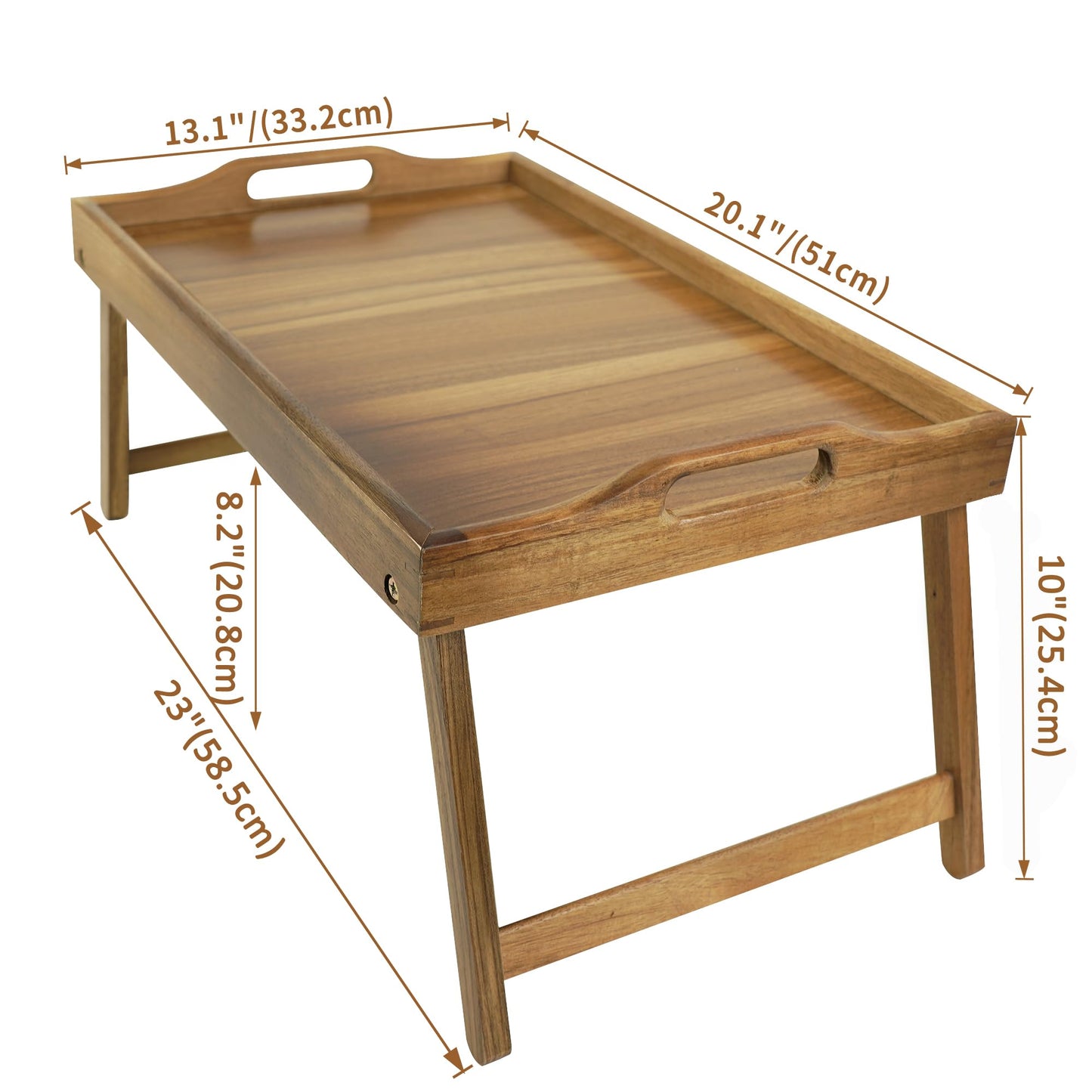 Utoplike Acacia Bed Tray Table for Eating, Large Breakfast Tray with Folding Legs, Wood Serving Trays for Laptop Working