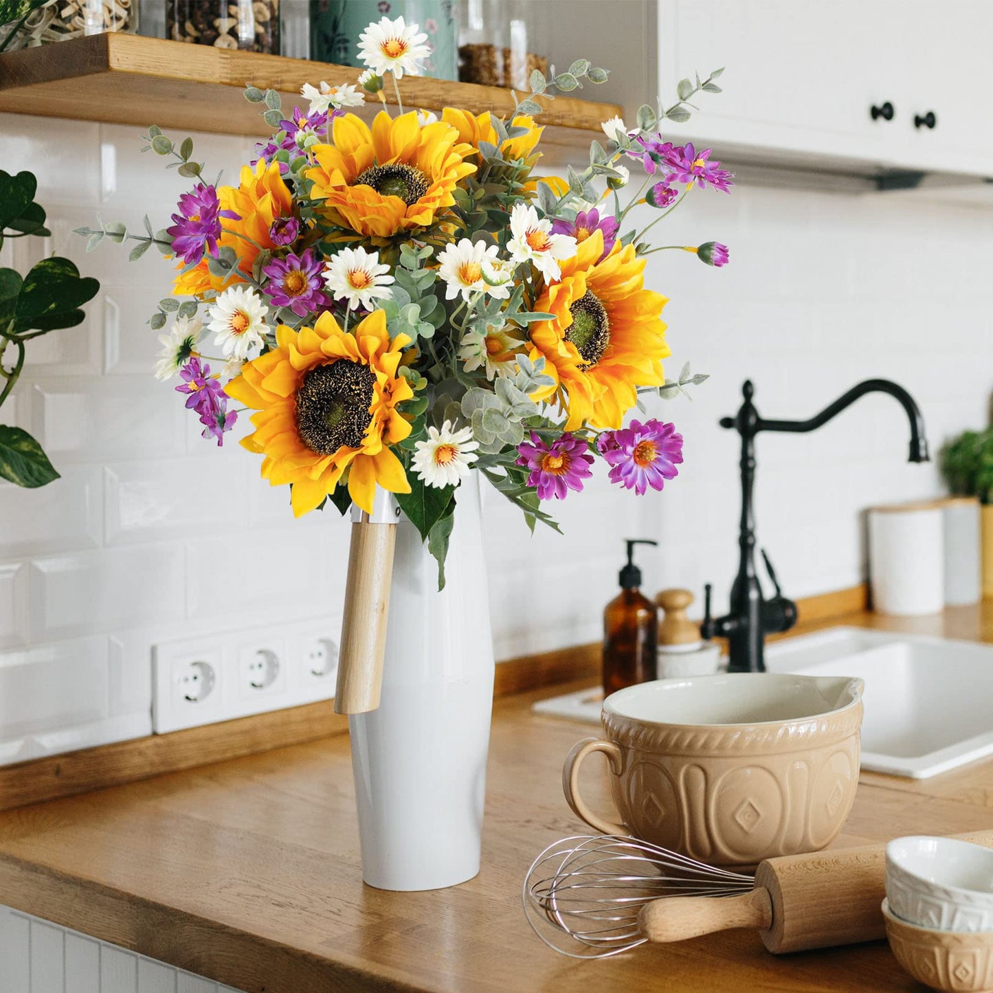CEWOR Artificial Sunflowers Fake Cemetery Flowers for Grave Bouquet with Sunflowers for Bridal Bouquets Wedding Centerpieces Decor Party Table Gravesites Fall Floral Arrangements Home Decoration