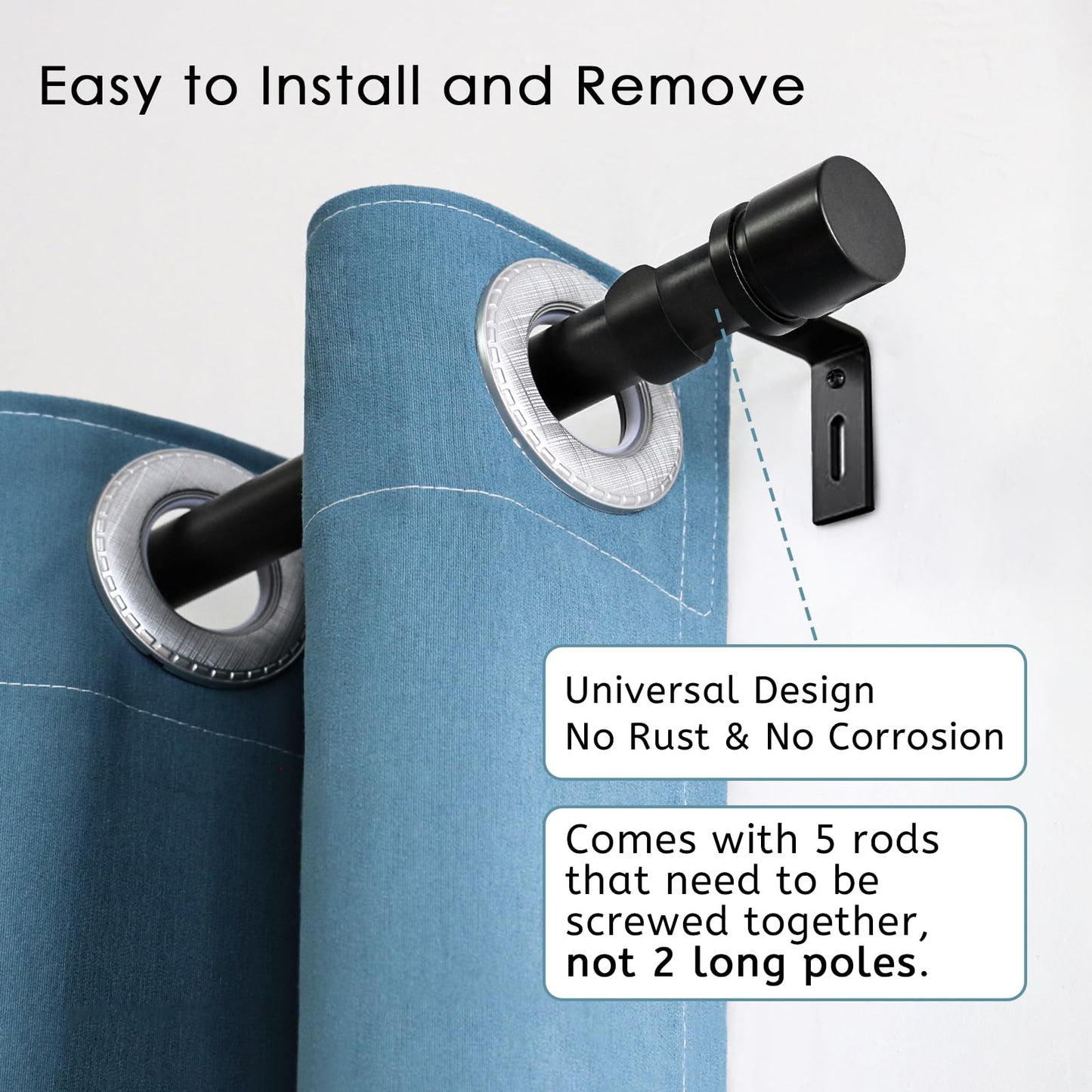 Byondeth Curtain Rods for Windows 16 to 88 Inches 2 Pack Adjustable Length 1 Inch Diameter Window Curtain Rod with Aluminium Finials, Black