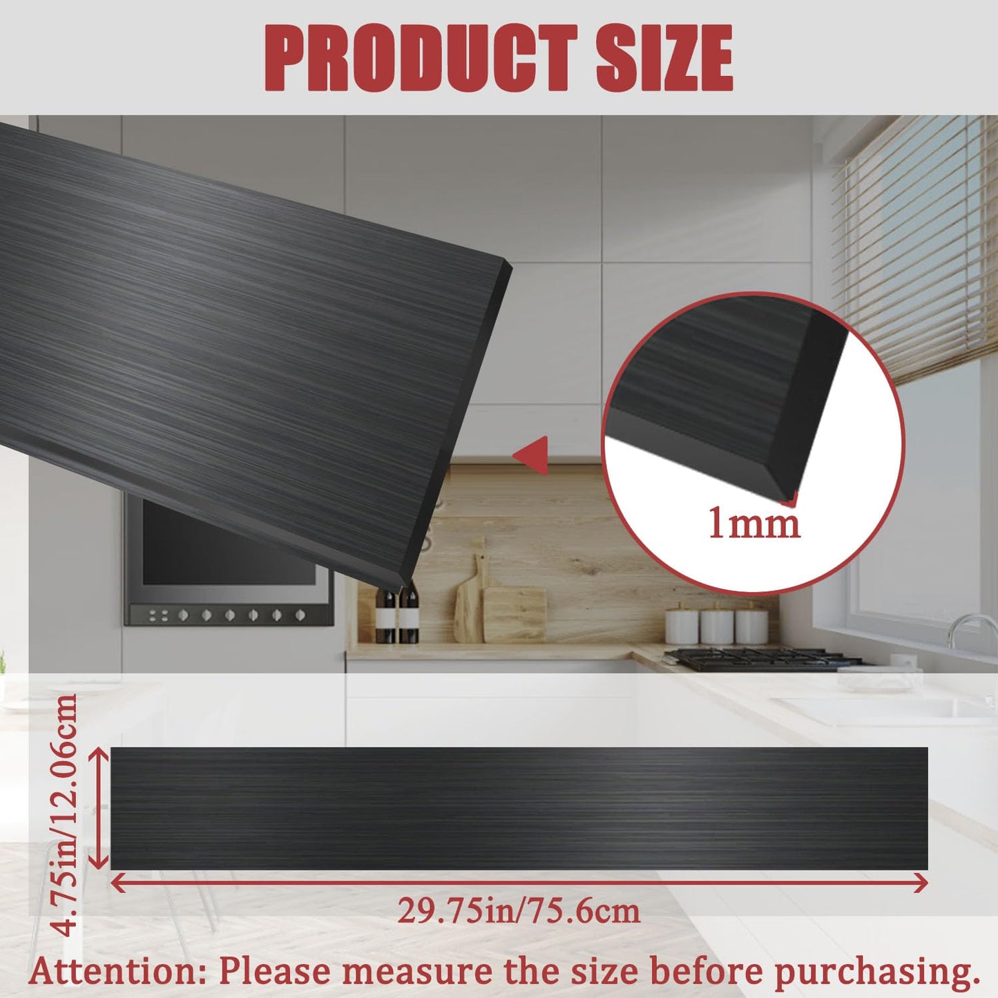 Stainless Steel Backsplash for Stove, Front Control Freestanding Range Universal Backguard, Stainless Steel Backsplash for Kitchen Stove Decor, 29.75" L×5" W Fit for Most (Black_1 Pc)