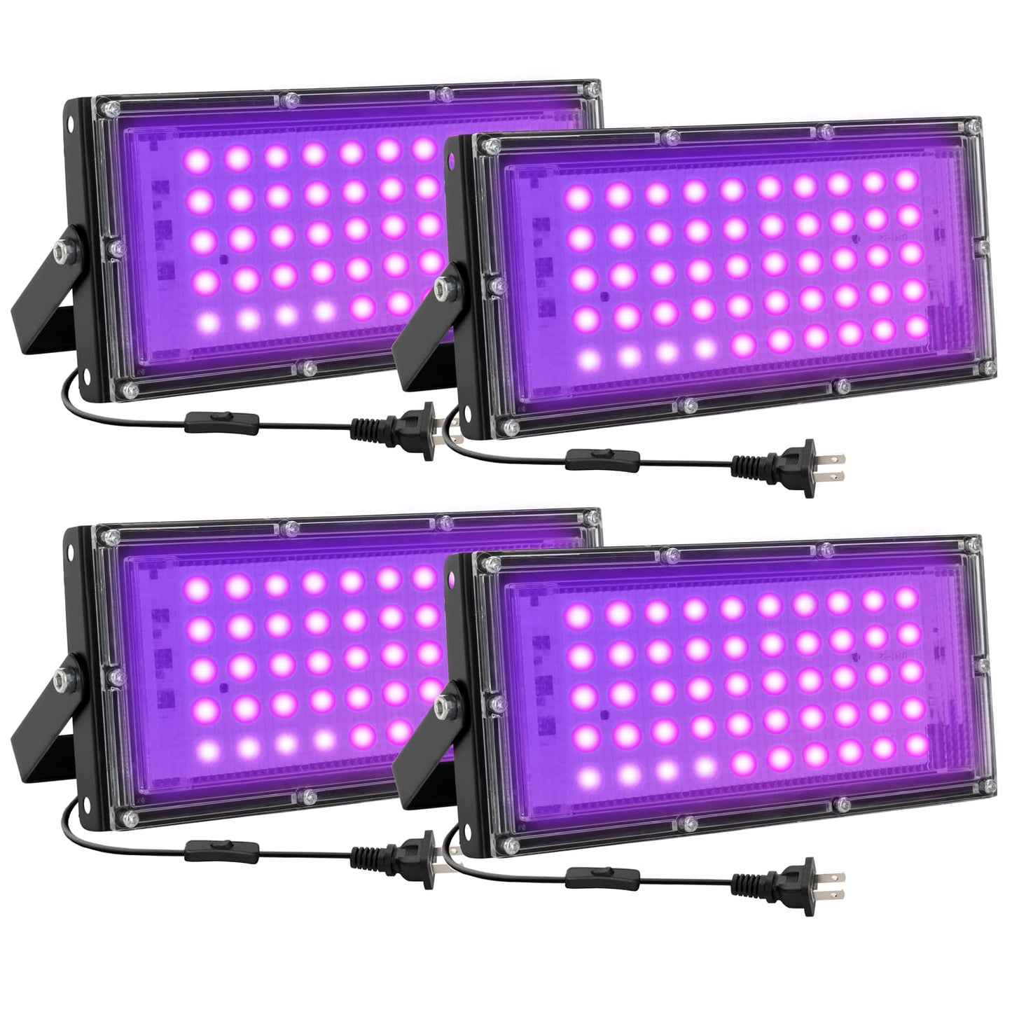 Waygor 50W LED Black Lights for Glow Party, IP65 Waterproof UV Blacklight Floodlight 395nm Black Light Spotlight Purple Black Light Flood Light Fluorescent UV Light Lamp for Halloween Decor (4 Pack)