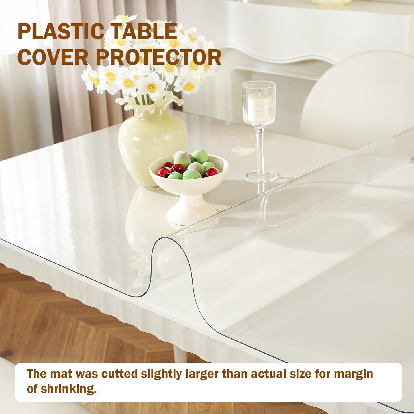 Royhom Clear Table Protector 36 x 60 Inch - 1.5mm Thick Plastic Table Cover, Clear Table Cover Protector Rectangle, Waterproof PVC Desk Mat for Coffee Table, Writing Desk, Dining Room, Dresser
