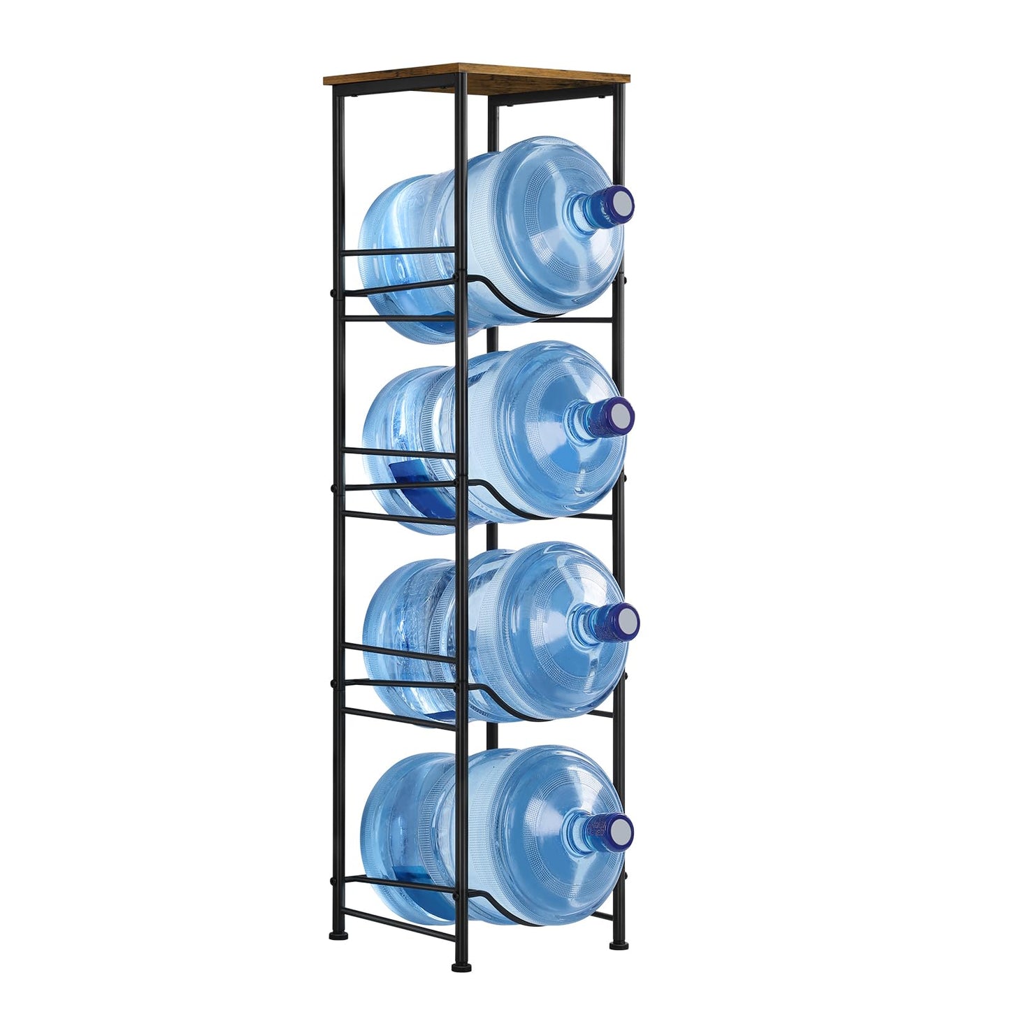 Vrisa 5 Gallon Water Jug Holder 4-Tier Water Bottle Holder Water Jug Stand with Storage Shelf Water 3/5 Gallon Rack Organizer for Home Office, Rustic Brown