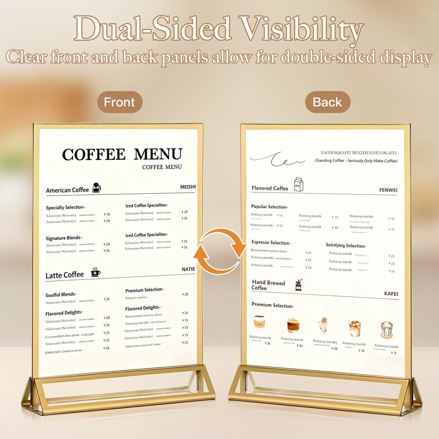 RETON 12 Pack Acrylic Sign Holder, A5 Clear Gold Frame Display Stand, Double Sided Picture Menu Flyer Holders, Wedding Table Number Frames for Cards Photo Party Decoration (A5)
