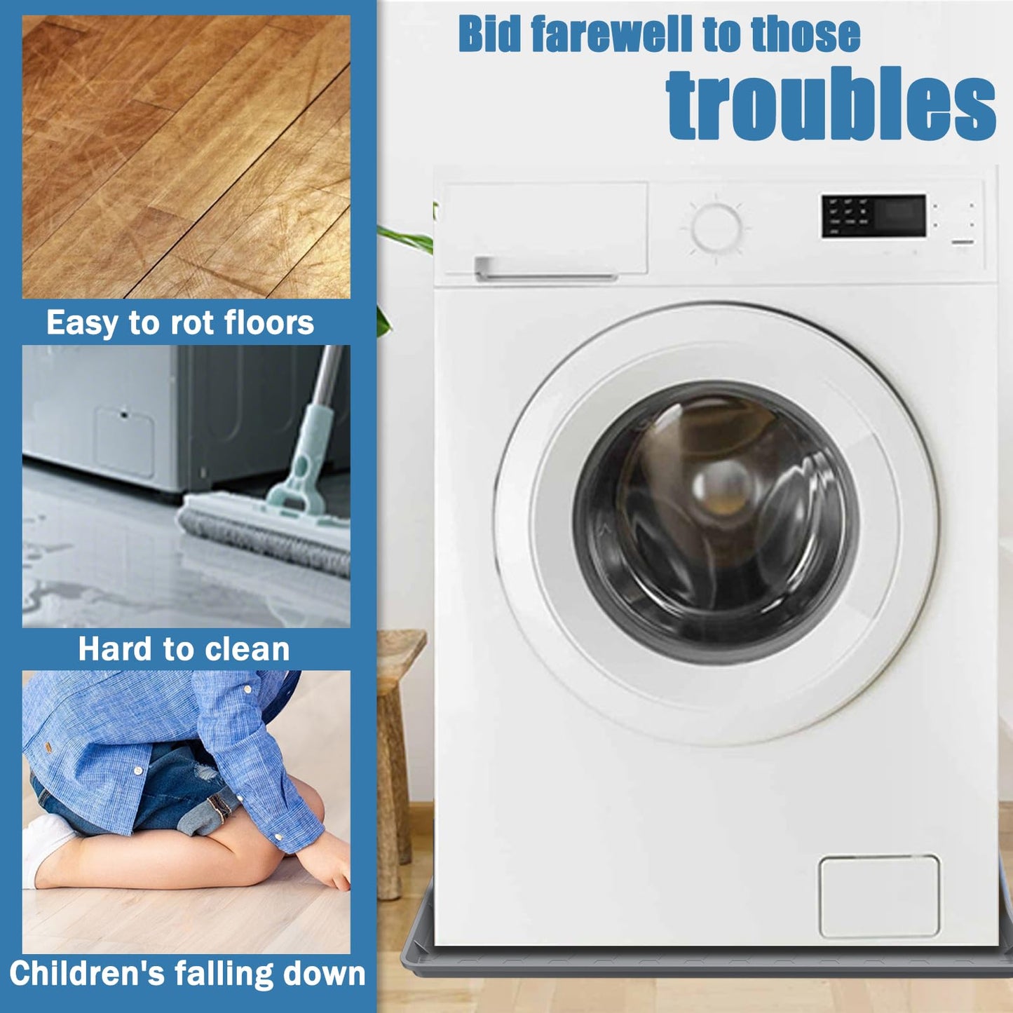 Washing Machine Drain Pan Silicone Mat, Thickened Large 30" X 28" Non-Slip Waterproof Washer Drip Tray, Raised Edge Mat for Under Dryer or Washer, Anti-Vibration,Floor Leak Protector for Laundry Room