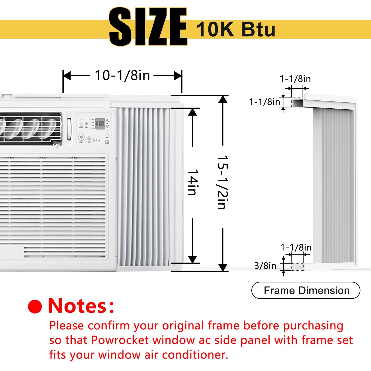 Powrocket Window AC Side Panel with Frame Set,Air Conditioner Accordion Filler Curtain Replacement Kit,Fits Most 10000 BTU Window Air Conditioner Units,White