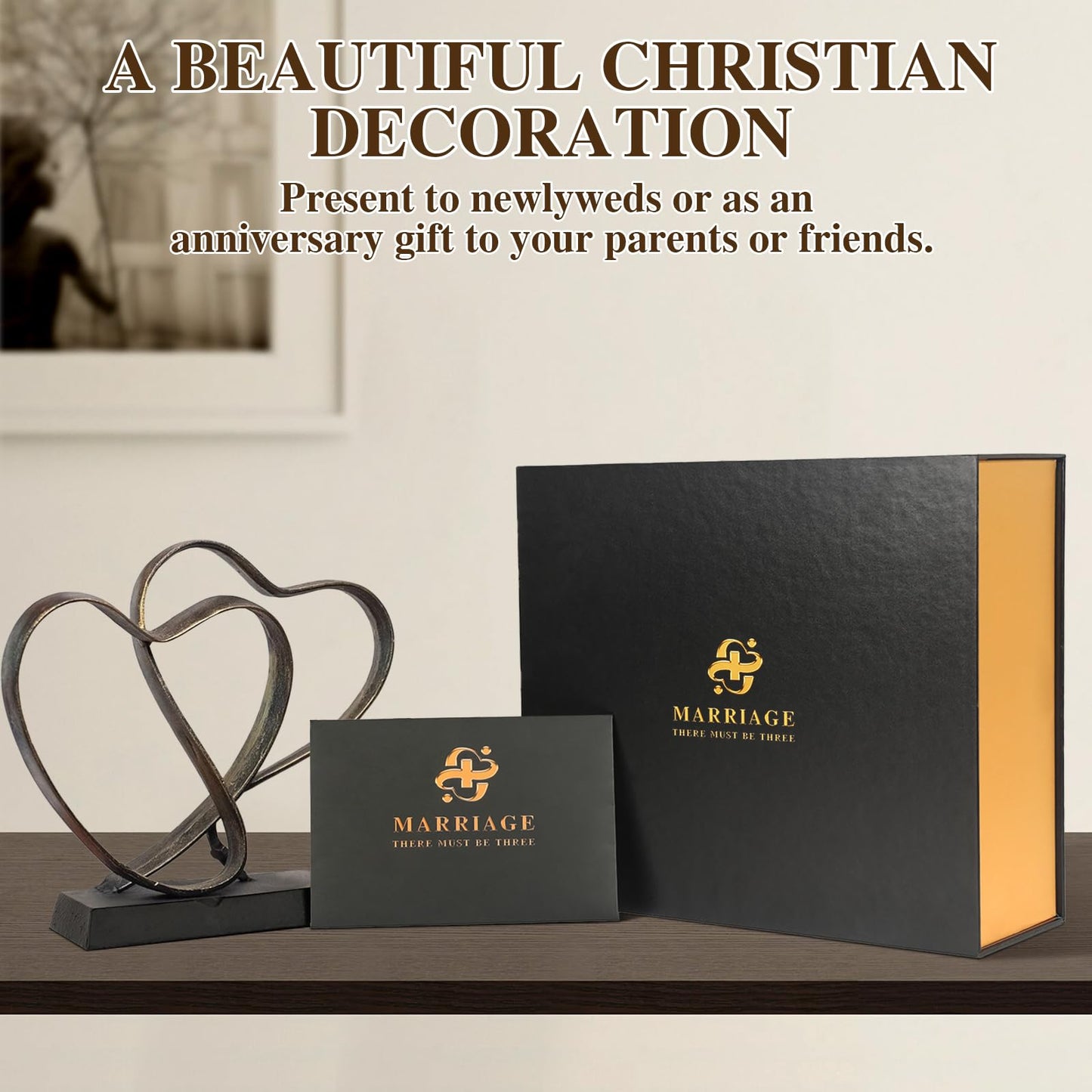 ysnn Anniversary Wedding Gifts for Couple Her Iron Heart Sculpture Religion Decor 1st to 60th Valentines Day Gift for Wife Husband Includes Present Box and Poem Card