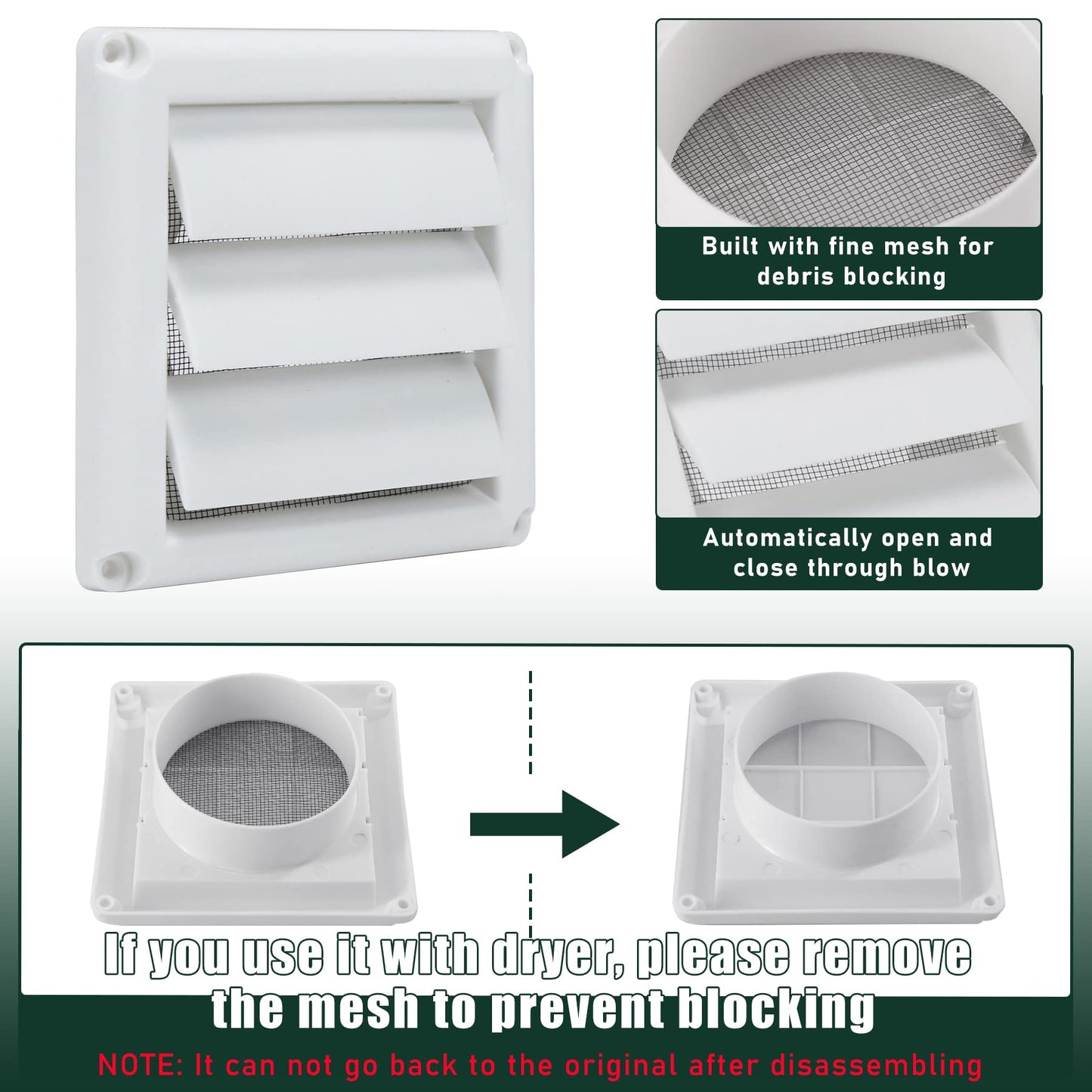 Flehomo Dryer Vent Window Kit, Include Dryer Vent Cover with Moving Flaps, Dryer Vent Kit for 4" Diameter Dryer Hose, Adjustable Window Vent Kit for Sliding Windows with Insulating Aluminum Seal Tape