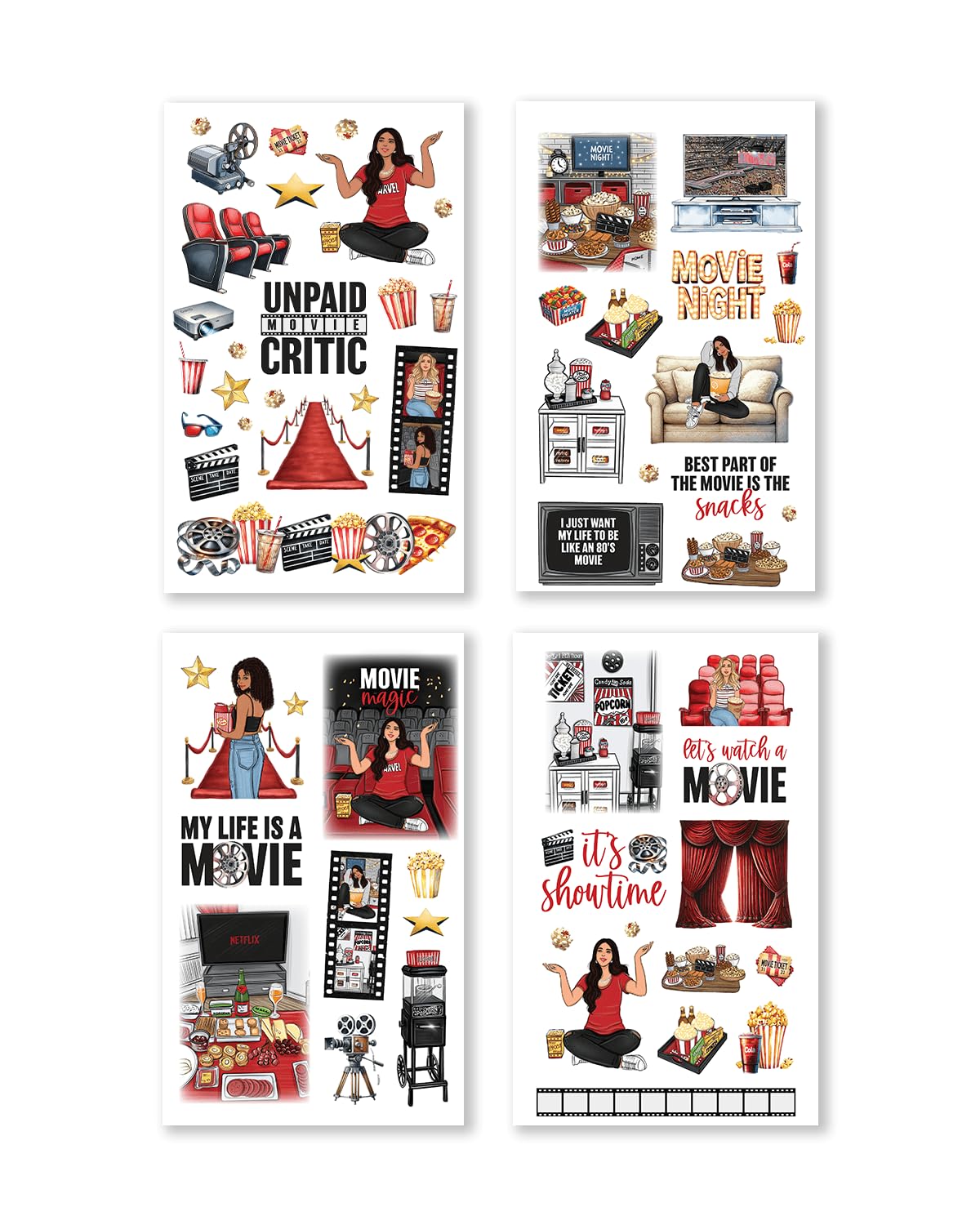 Rongrong My Favorite Things Planner Sticker Book – Stickers for Planners, Journals & Scrapbooks – 24 Pages – Inspired by Music Lovers & Movie Night Vibes