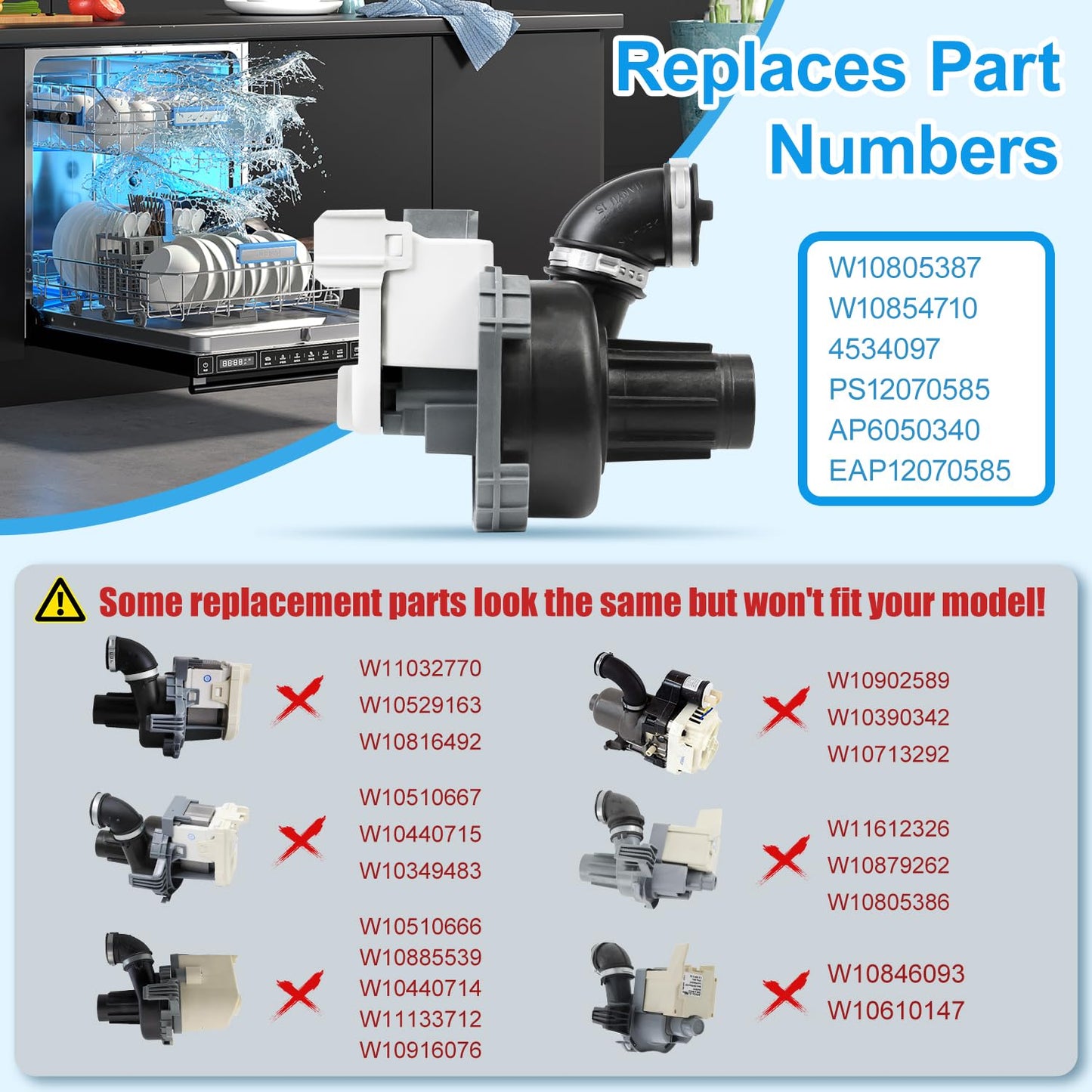 Upgraded W11084656 Dishwasher Circulation Pump W10854710 for Whirlpool Kenmore Kitchenaid WDT730PAHZ0 WDT750SAHZ0 WDTA50SAHZ0 Dishwasher Pump Motor Assembly Replacement Part W11612327 W10805387