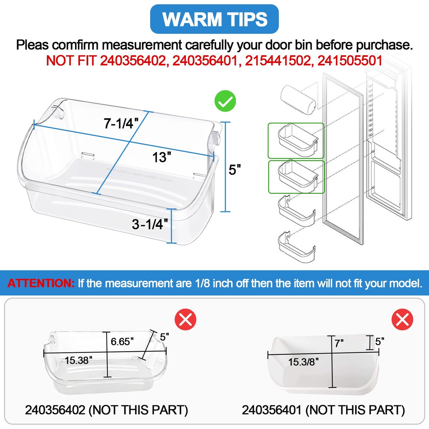 Upgraded LFSS2312TF0 LFSS2312TP0 LFSS2312TE0 FFSS2315TS0 FFSS2315TE0 Door Bin Shelf Compatible with Frigidaire Gallery Door Shelf Replacement 240324502 Frigidaire Refrigerator Door Shelf (2-PACK)