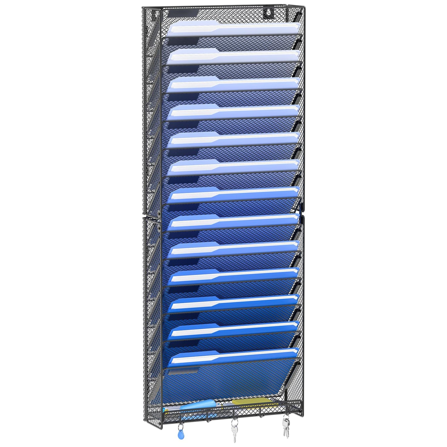 OUTWOLF 15 Tier Wall File Organizer with Hooks, Hanging Wall File Holder Wall Mount Paper Folder Organizer for Office, Magazine Rack