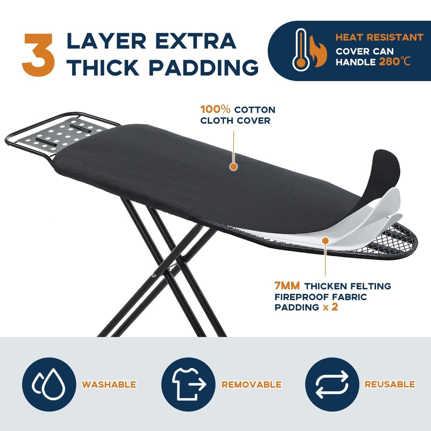 Ironing Board Full Size, RAINHOL 54"x13" Heavy Duty Compact Ironing Board with Iron Rest, Heat Resistant Cover with Ultra Thick Padding, Height Adjustable Sturdy Iron Stand, Black