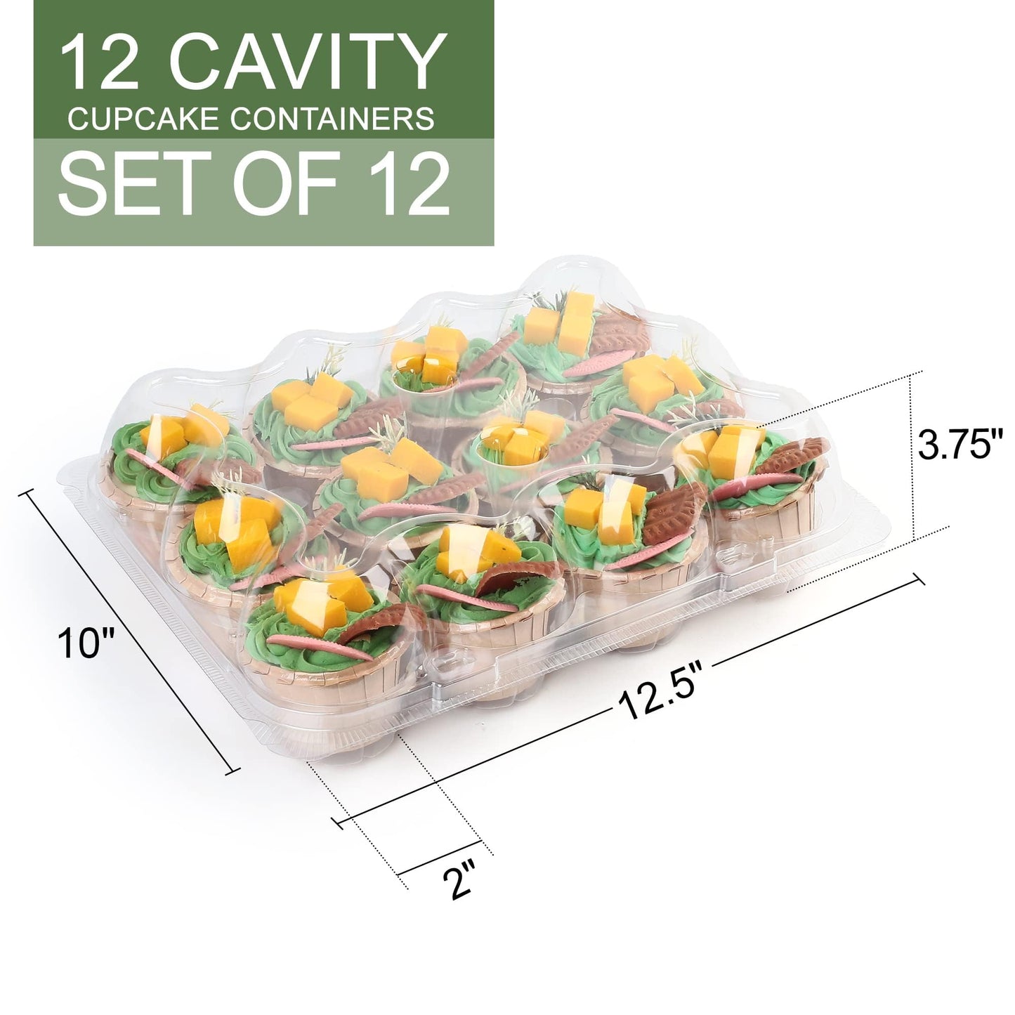LotFancy (12 Count x 12 Sets) Cupcake Containers with 144 Liners, Thick Plastic Cupcake Boxes Holders, BPA Free, Disposable Cupcake Carrier with Detachable Tall Dome Lid