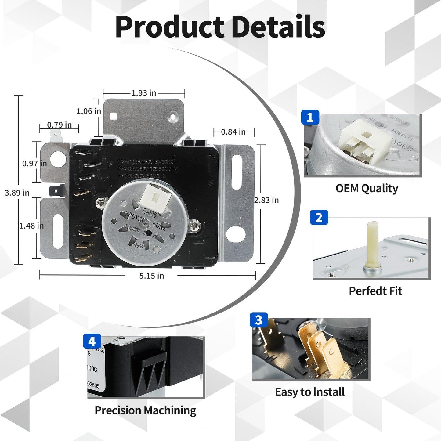 W10436308 W10745655 Dryer Timer, NED4655EW1 RED4516FW0 AED4675YQ0 AED4675YQ1 Dryer Timer, Compatible with Whirlpool, Admiral, Amana etc Brands, Replaces W10857612 418-619-20-B5 4454384 etc, OEM