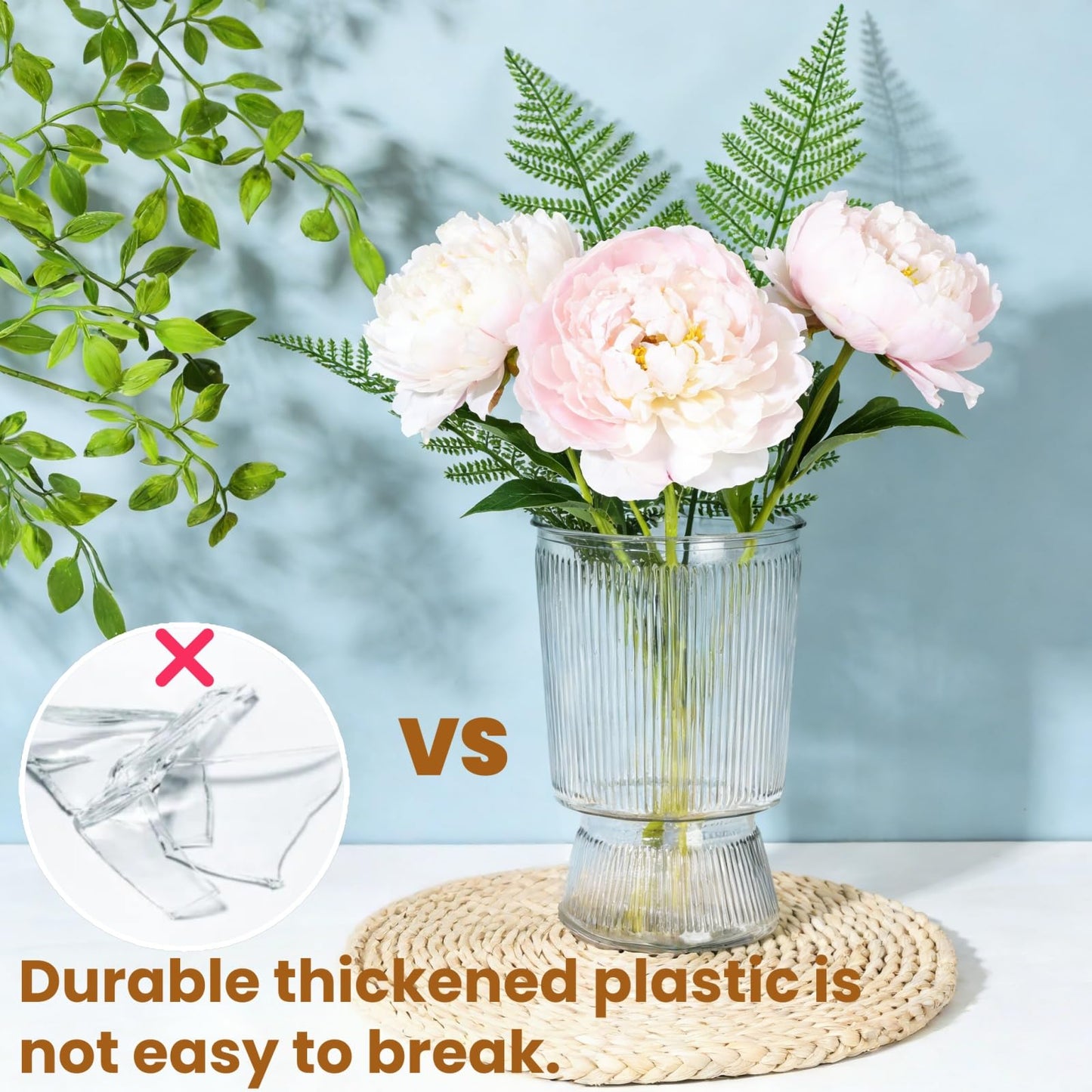 Tlence 12 Pack Clear Plastic Flower Vases, 6.3" Small Ribbed Fluted Glass-Like Vase, Decorative Modern Ripple Hydroponic Plant Vase with Base for Table Centerpieces Home Decor Wedding Decoration