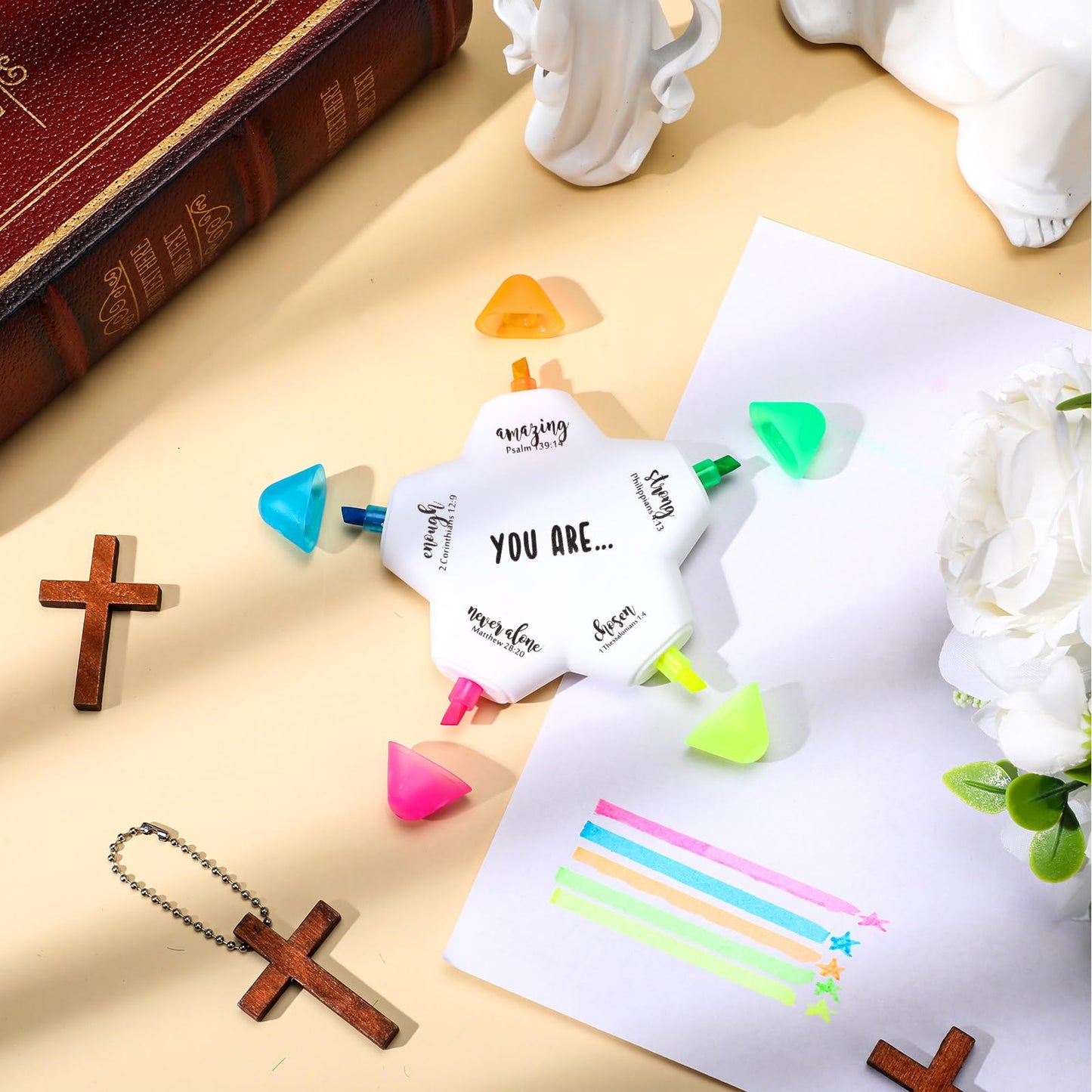 Chivertion 50 Pcs Christian Gifts Bible Highlighters and Pens No Bleed Inspirational Highlighters Brush Tip Bulk Church Gift Bible Study Supplies Religious Stationery