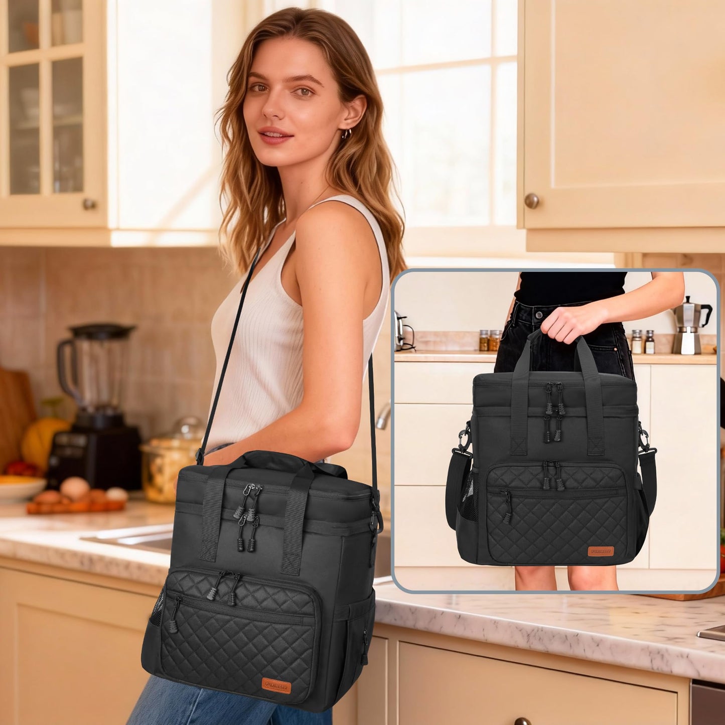FURIMETY Air Fryer Carrying Bag Compatible with Ninja Crispi Pro 6-in-1 Glass Air Fryer, Double Layer Insulated Storage Bag for Ninja Crispi 6qt & 2.5qt Glass Containers, Quilted Black