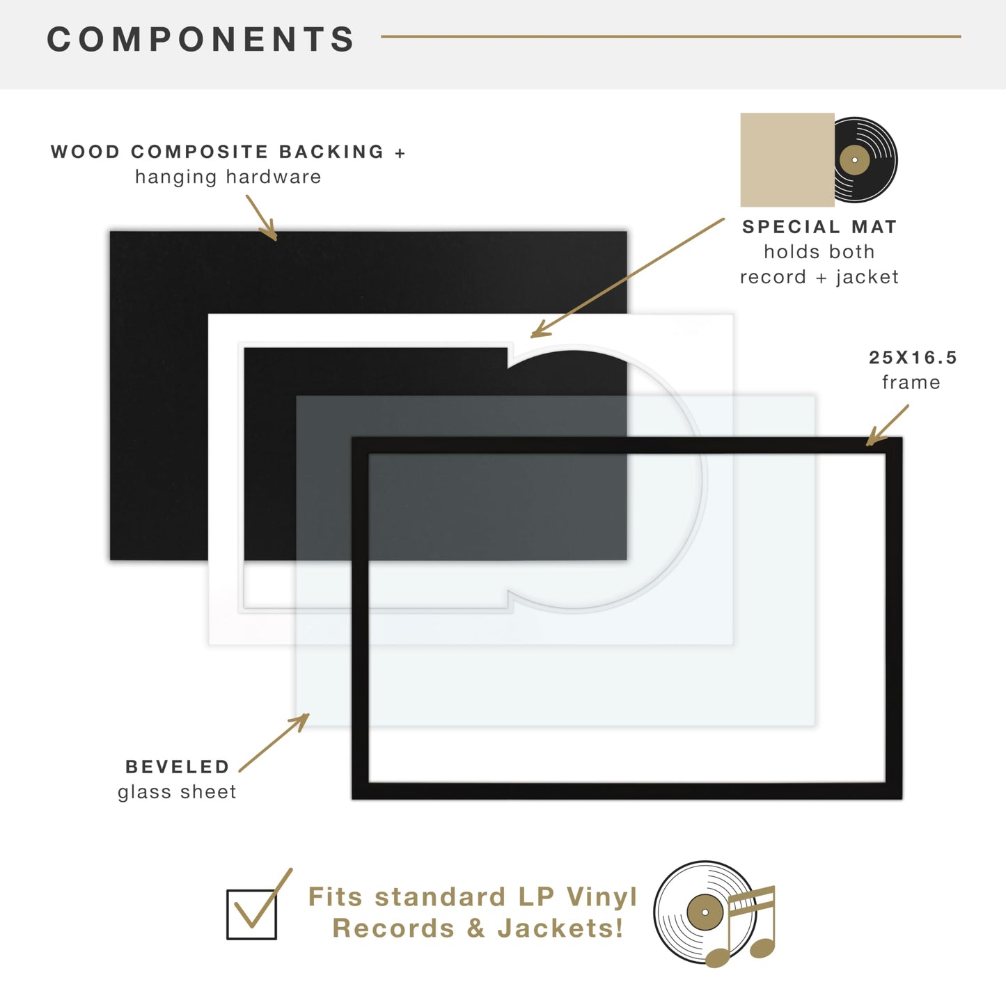 MCS Double Matte Record Album Frame, 16.5x25 Record Frame, Black for LP Vinyl Record & Jacket Display (1-Pack)