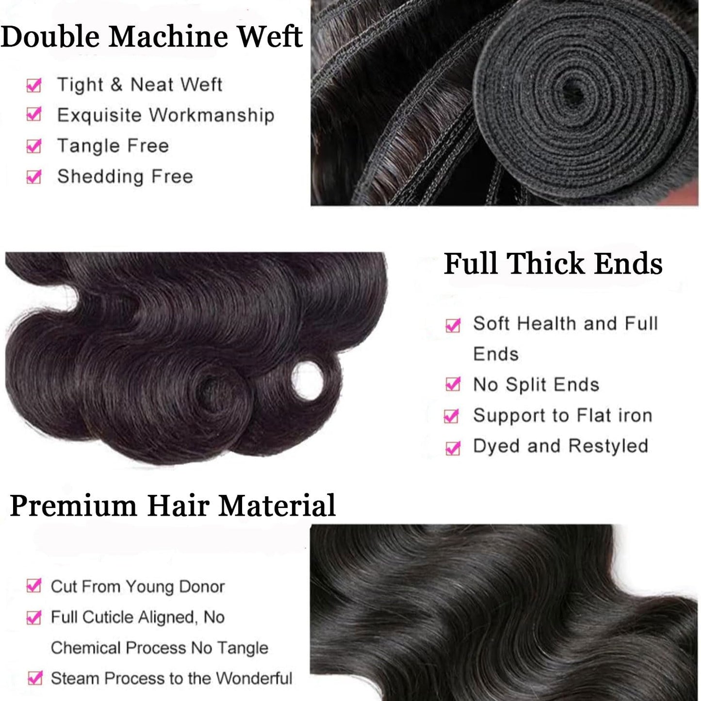 12A Body Wave Bundles Human Hair 18 20 22 24 Inch Human Hair Bundles 100% Unprocessed Brazilian Virgin Hair Bundles Human Hair Body Wave 4 Bundle Human Hair Extensions Real Human Hair Natural Black