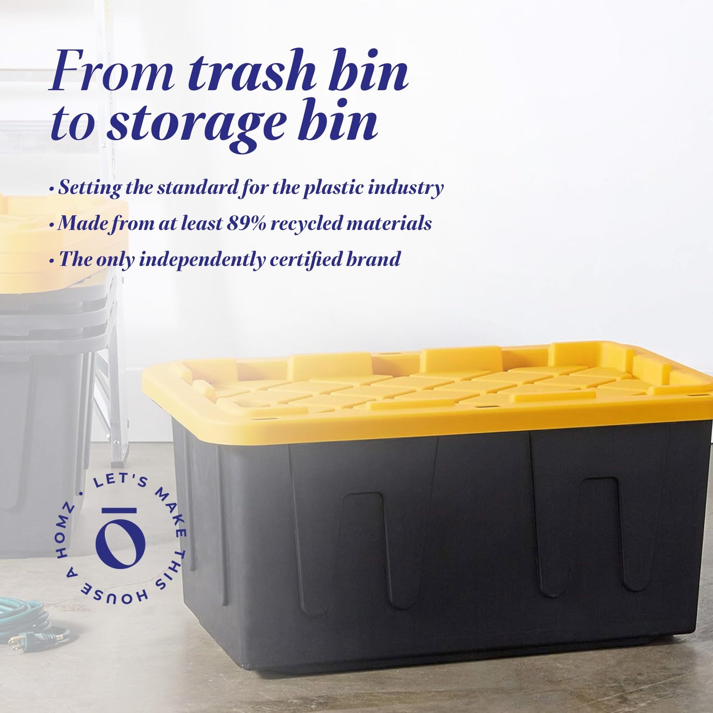 HOMZ 2-Pack Durabilt, Heavy Duty Plastic Storage Bins with Lids, 15 Gallon, Black/Yellow - Stackable Container Boxes for Home, Attic, and Garage Organization