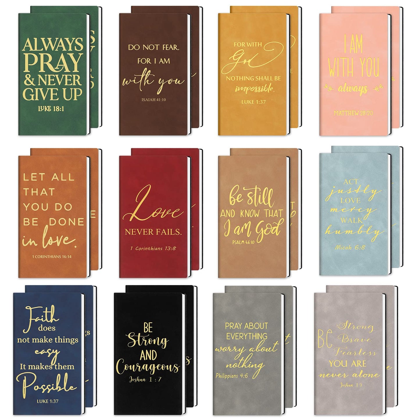 TaoBary 24 Pcs Christian Gifts Prayer Journal for Men Bulk Bible Verse Leather Notebook Party Gifts for Church Fathers Day Mom Dad Teacher Inspirational Religious Journal (Classic Colors)