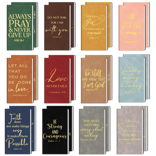 TaoBary 24 Pcs Christian Gifts Prayer Journal for Men Bulk Bible Verse Leather Notebook Party Gifts for Church Fathers Day Mom Dad Teacher Inspirational Religious Journal (Classic Colors)
