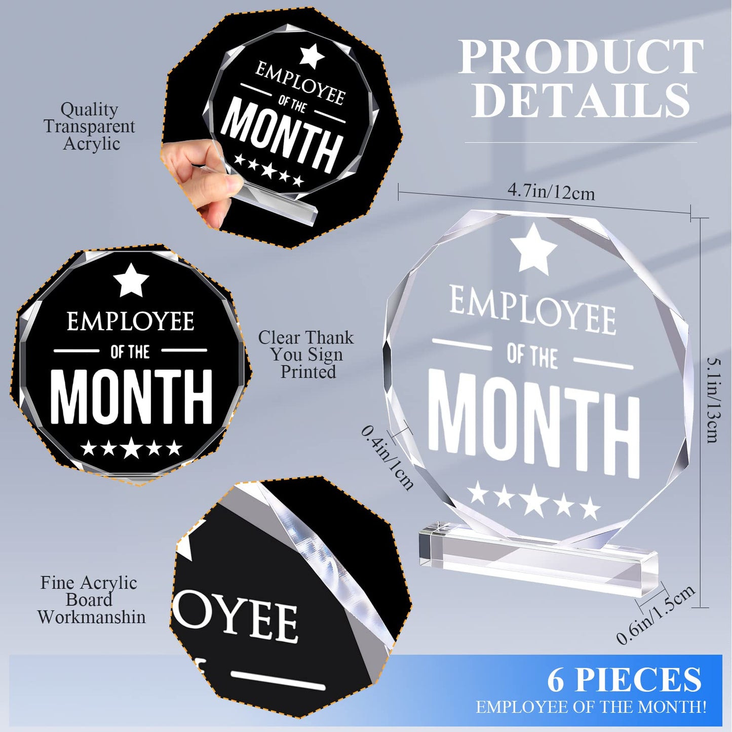 Roowest 6 Pcs Employee of The Month Plaque Employee Appreciation Gifts Inspirational Acrylic Plaque Award Keepsake Reward for Teacher Nurse Coworkers Colleague Volunteer Office Supplies