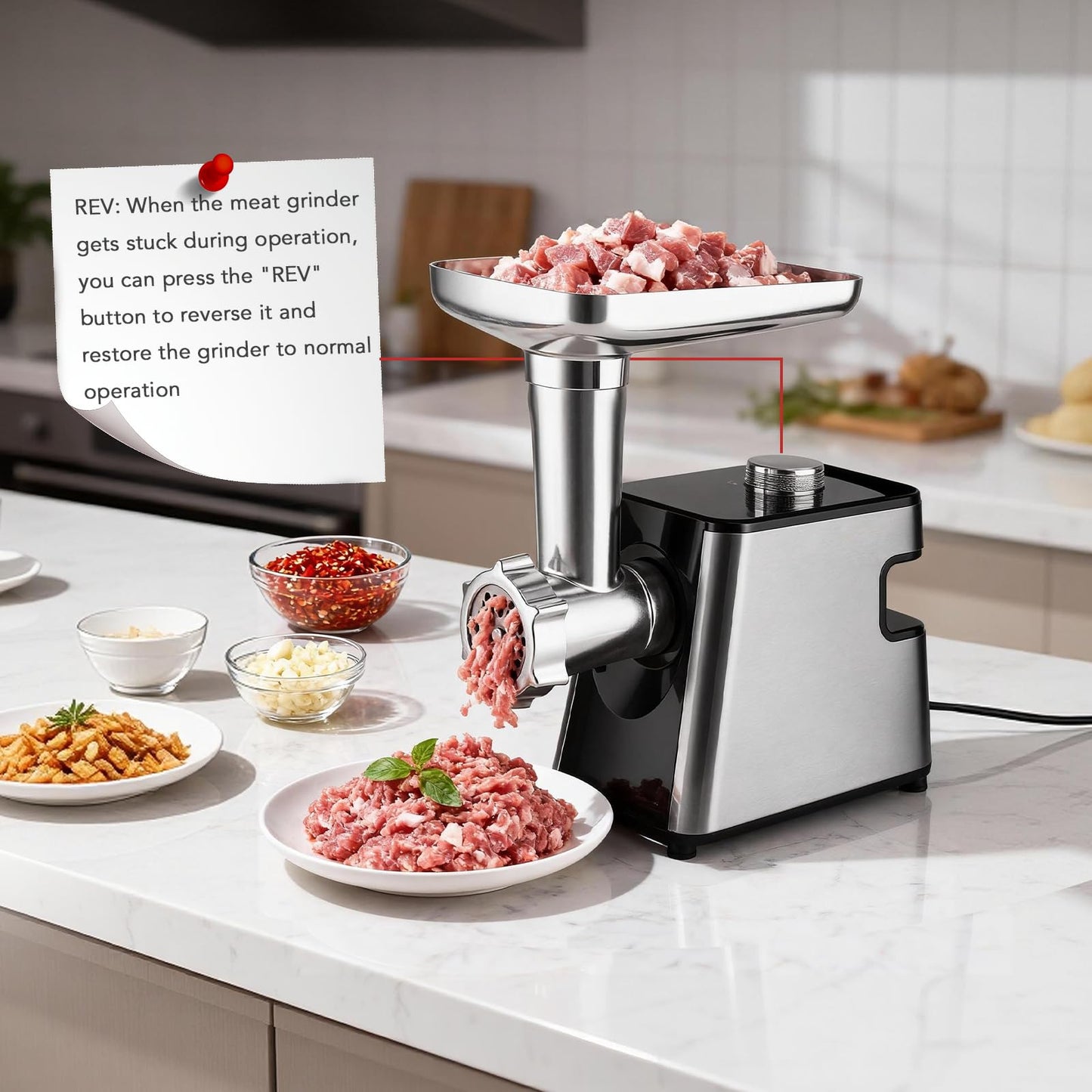 Electric Meat Grinder- 350W Motor with Sausage Stuffer & Meatballs Making, Food Grinder with Stainless Steel Blade & 3 Plates, Heavy Duty Meat Mincer for Home Kitchen & Restaurant