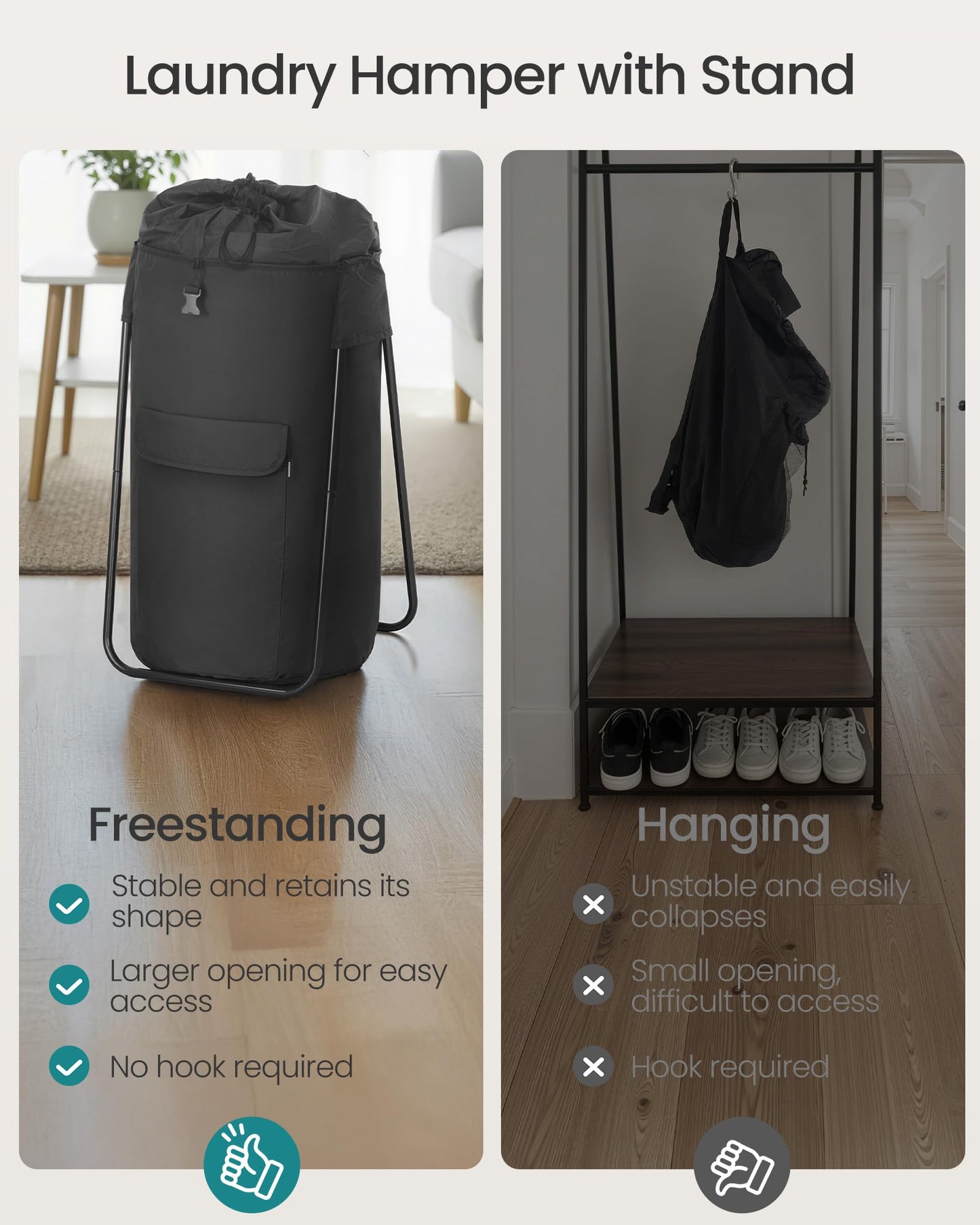 SONGMICS Laundry Bag with Stand, Laundry Backpack 31.7 Gallons (120 L), Heavy-Duty, Large with Extendable Top, Oxford Fabric, Wide Shoulder Straps and Flap Pocket, Ink Black ULCB102BH01