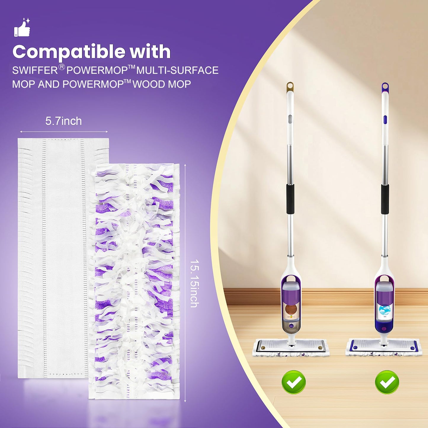 40 Pack Disposable Refill Pads for Power Mop™ Multi-Surface and for PowerMop™ Wood Mop, Repalcement Spray Mopping Pads for All Safe Floors