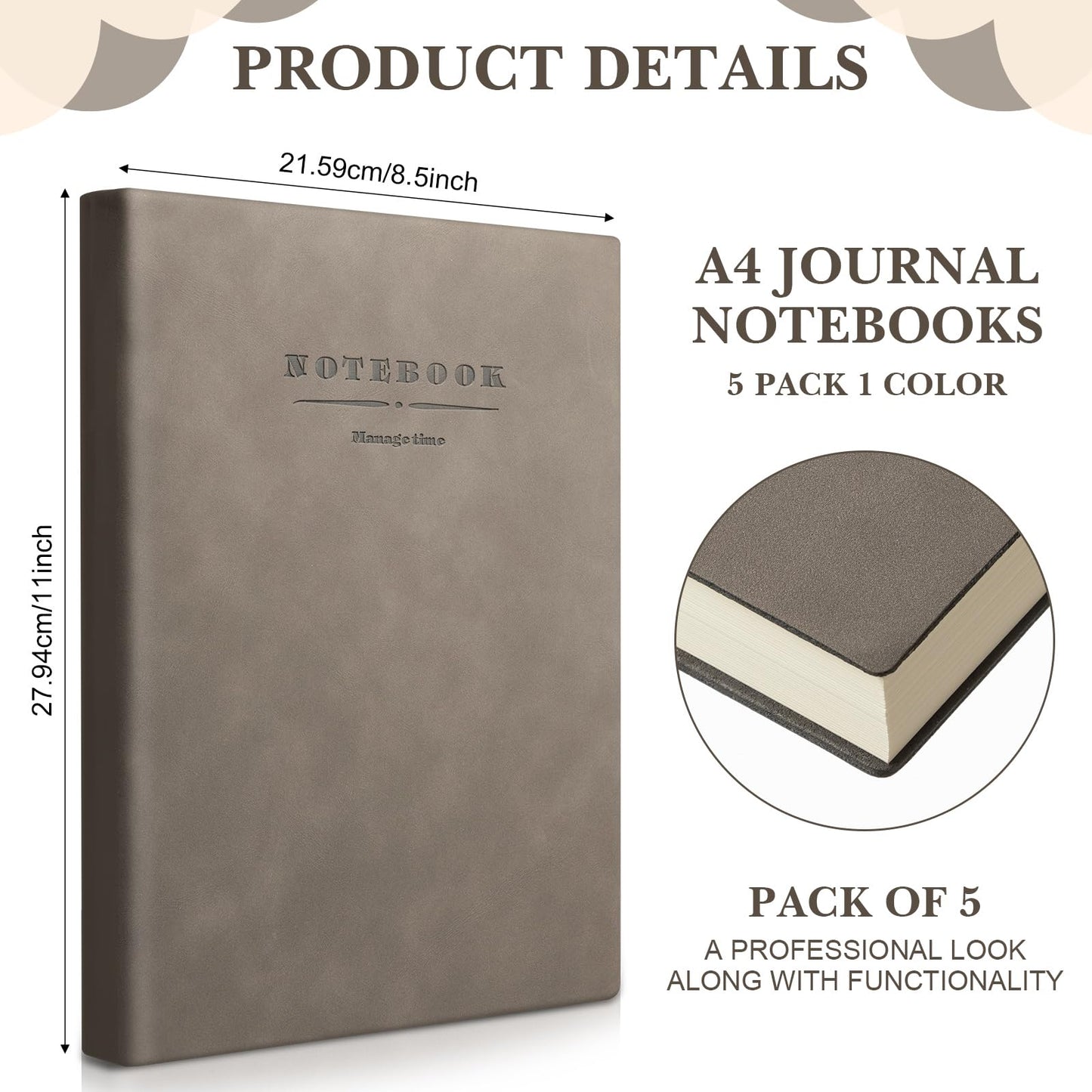 SATINIOR 5 Pack A4 Notebooks Large Journal 360 Pages Leather Softcover Hardcover Notebooks Thick Paper Lined Note Writing Notepad for Travel Office School Business, 8.5'' x 11''(Mixed Color)