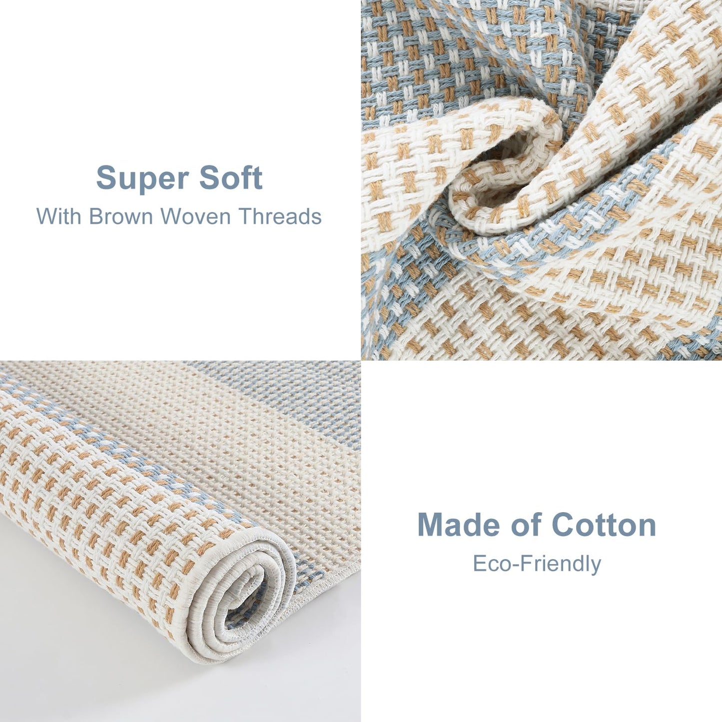 OJIA Washable Outdoor Rug 3'x5', Blue/White/Tan Outdoor Area Rug Entryway Rugs Indoor Door Mat Front Porch Rug Cotton Small Checkered Rug Floor Carpet for Entry/Patio/Bedroom/Living Room