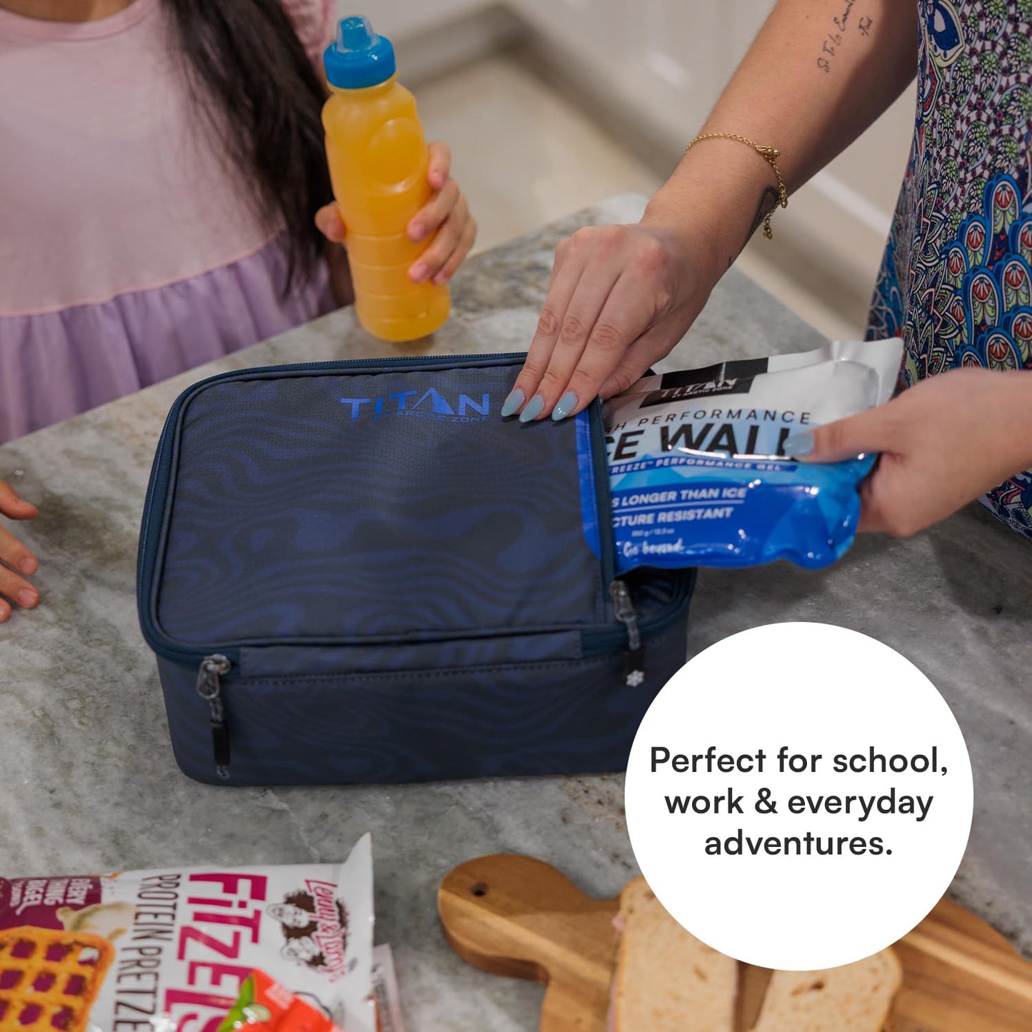 Titan by Arctic Zone Fridge Cold Lunch Box with 2 Gel Ice Packs, Small Insulated Cooler Bag with Leak Proof Lining for School and Work, Black Ice
