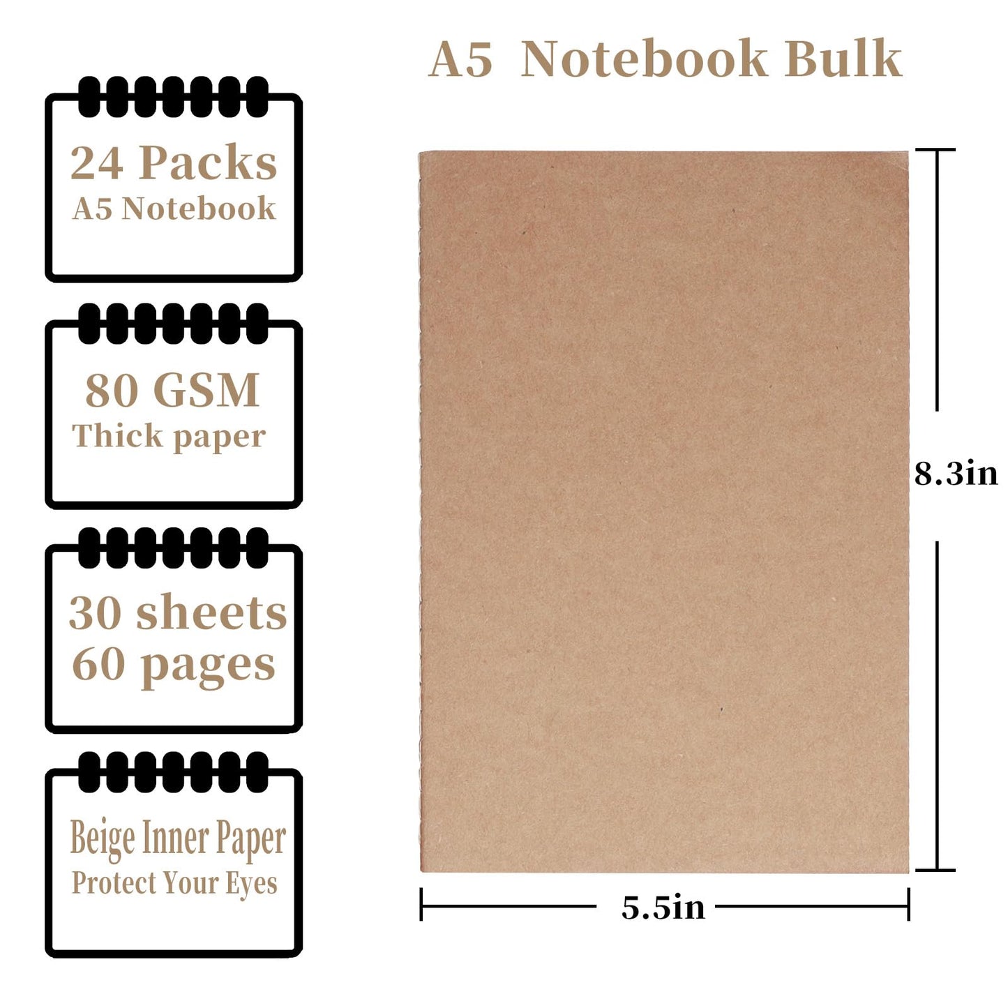 48 Pack A5 Kraft Notebooks Bulk, Lined Paper Journaling Notebooks, 8.3x5.5in 60 Pages Composition Notebook Travel Journal Set for Work, School, Students,Kids, Gift, Office, Back to school Supplies