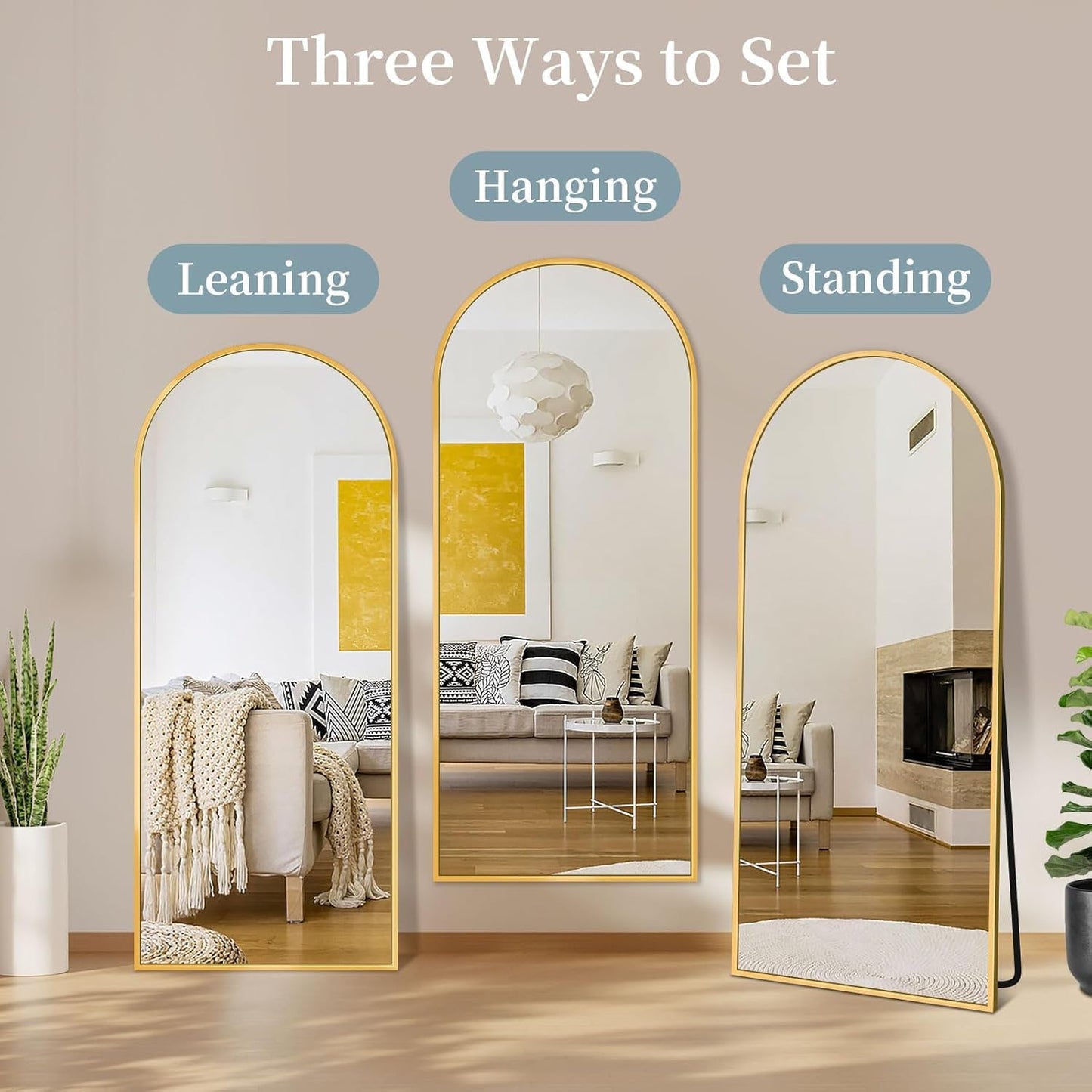 Coomily Full Length Mirror with Stand, 56"x15" Arched Full Body Mirror, Large Stand Up Aluminum Frame Floor Freestanding Hanging Leaning Mounted for Bedroom Living Room Entryway Gold