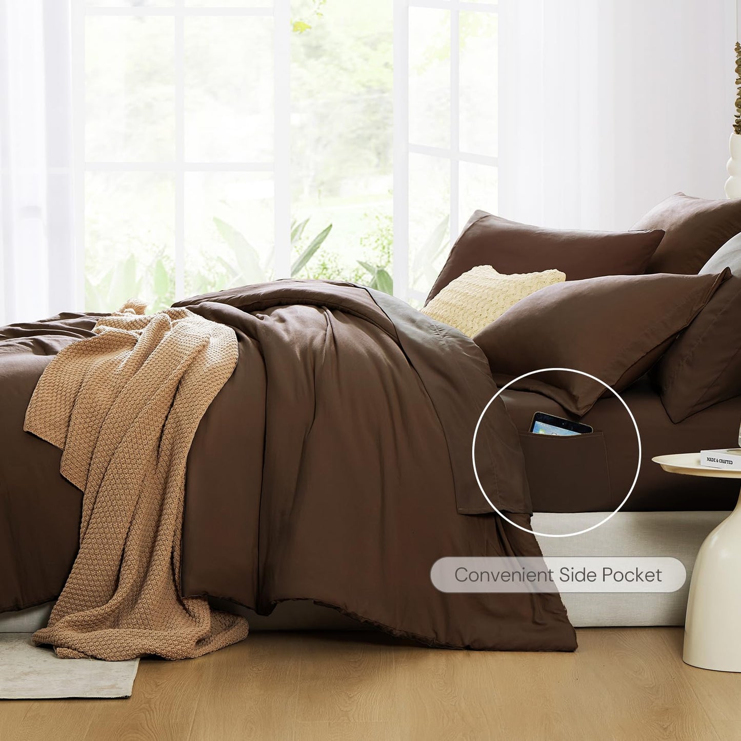 WRENSONGE Queen Comforter Set- 7 Pieces Soft Chocolate Brown Bed in a Bag with Fitted Sheet, Flat Sheet, 2 Pillow Shams, and 2 Pillowcases- Warm Bedding Sets Queen for All Season