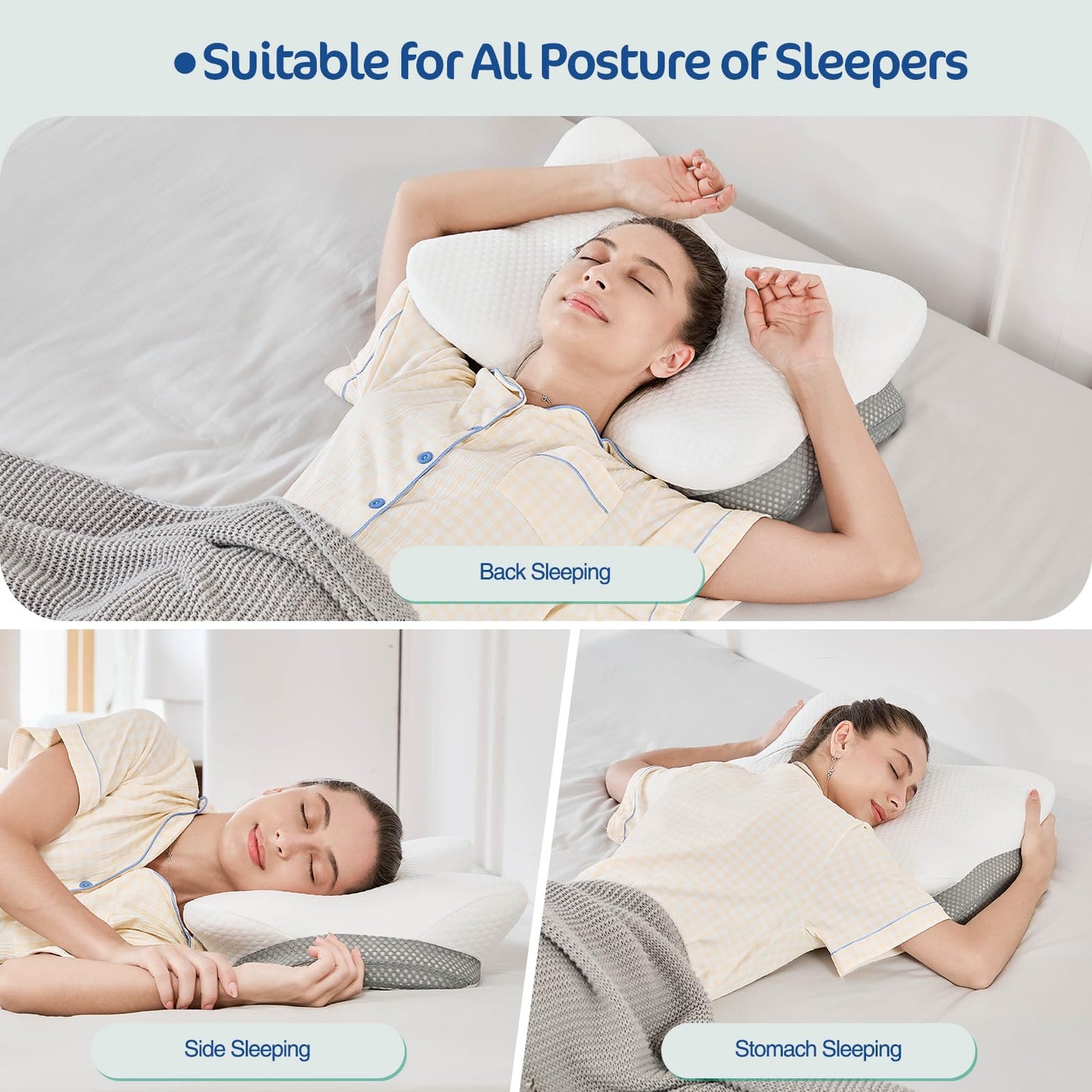 JOYENERGY Ergonomic Cervical Pillow for Neck and Shoulder Pain Relief - Memory Foam Contour Pillow with Dual Heights, Cooling Breathable Pillowcase, Orthopedic Support for Side, Back, Stomach Sleeper