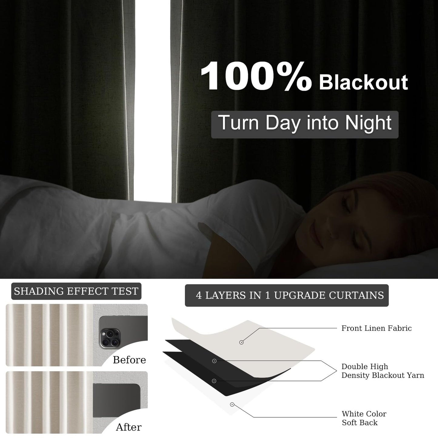 Topfinel 90 Inches Long Full Blackout Linen Curtains for Bedroom, Pinch Pleat Black Out Curtains, Viral Farmhouse Modern Lined Track Drapes 2 Panels Set for Living Room Sliding Door Winter