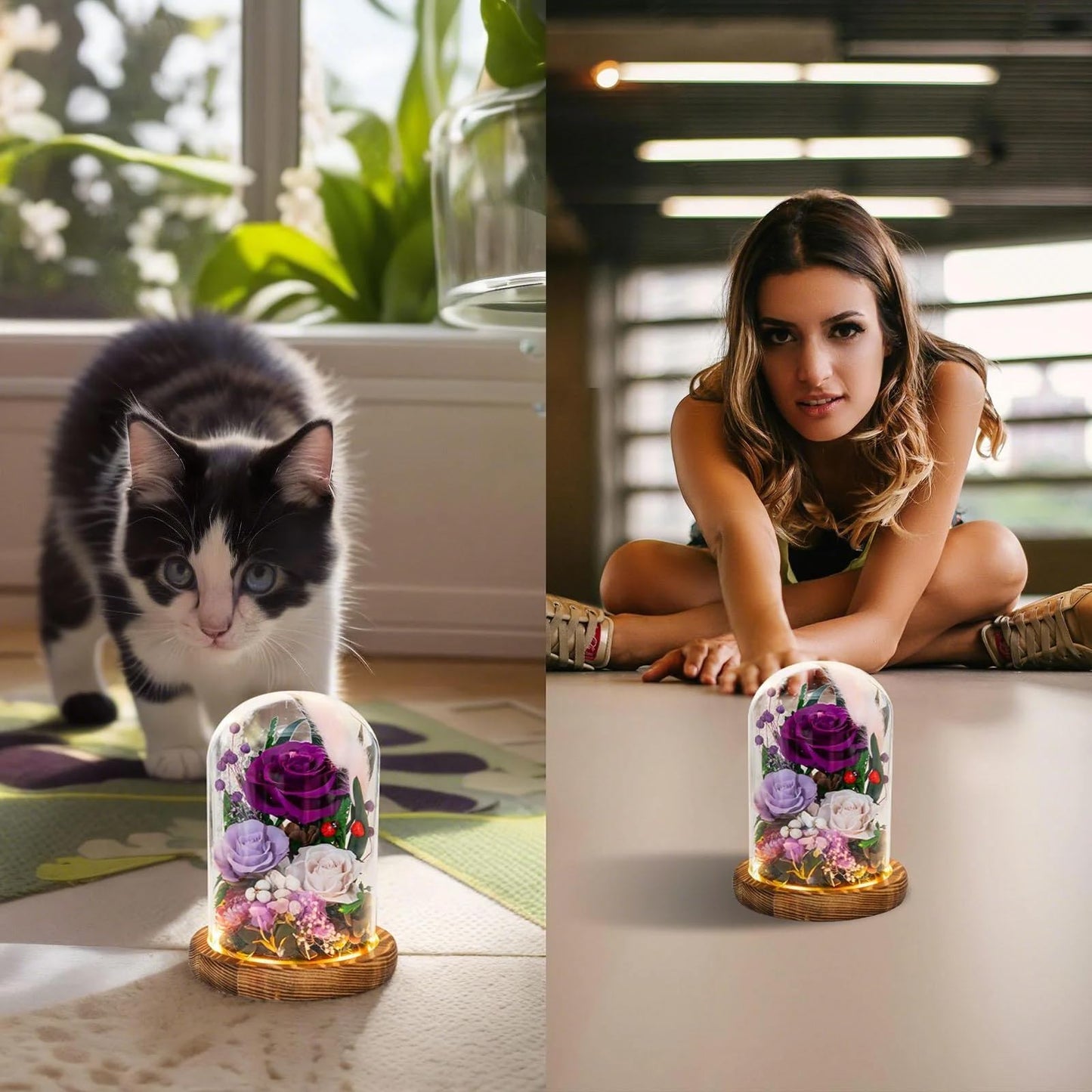 HUACHIPLUS Forever Flower Gifts for MOM:Perfect Mothers Day Flowers for Mom Wife Grandma-Preserved Flower with Symbolic Ladybugs–Flowers for Delivery Prime on Anniversary Birthday (Purple)