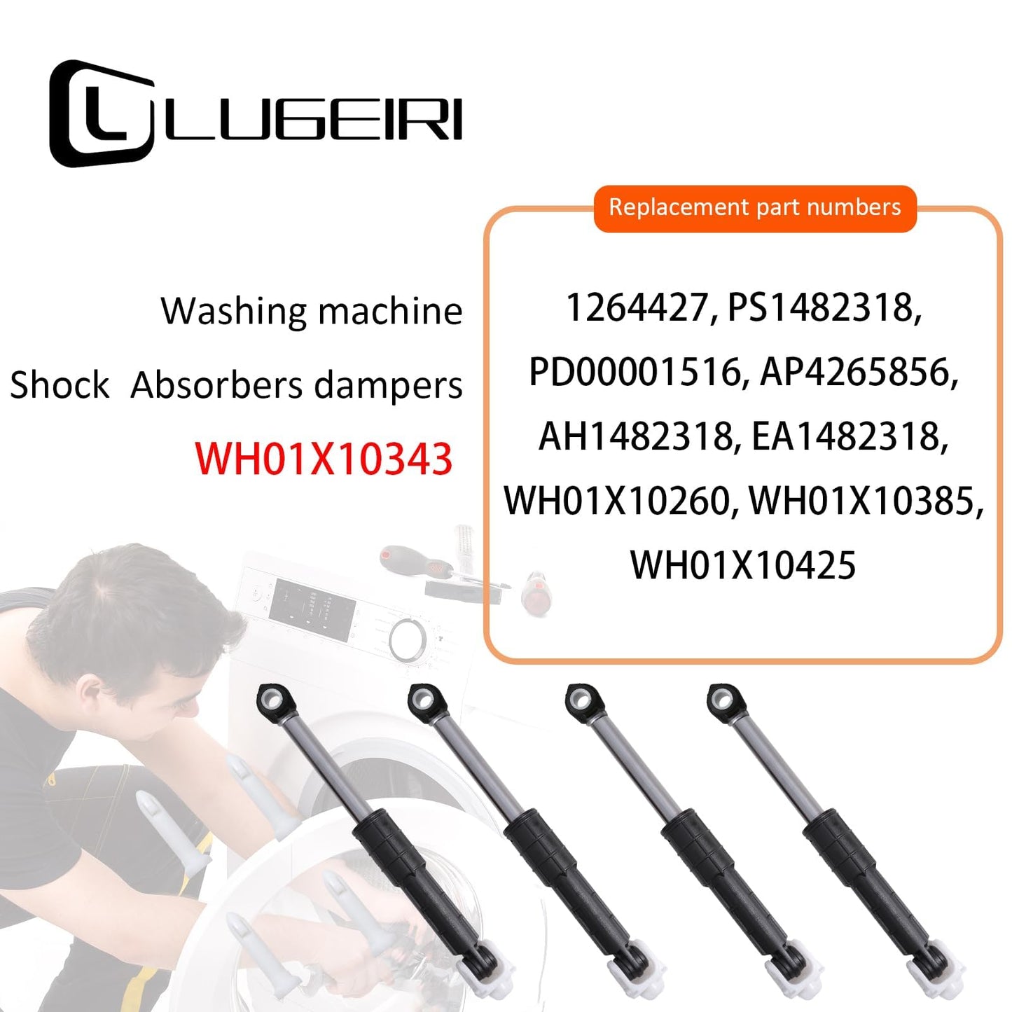 WH01X20826 GFW450SSM1WW GFW450SPM1DG Washer Shock Absorbers Compatible with G.E Front Loading Washers GFWS1700H0WW GFW450SSK0WW GFWN1600J1WW WCVH6800J2WW GFAN1000L2WW GFWN1100H0WW WPDH8800J1MG