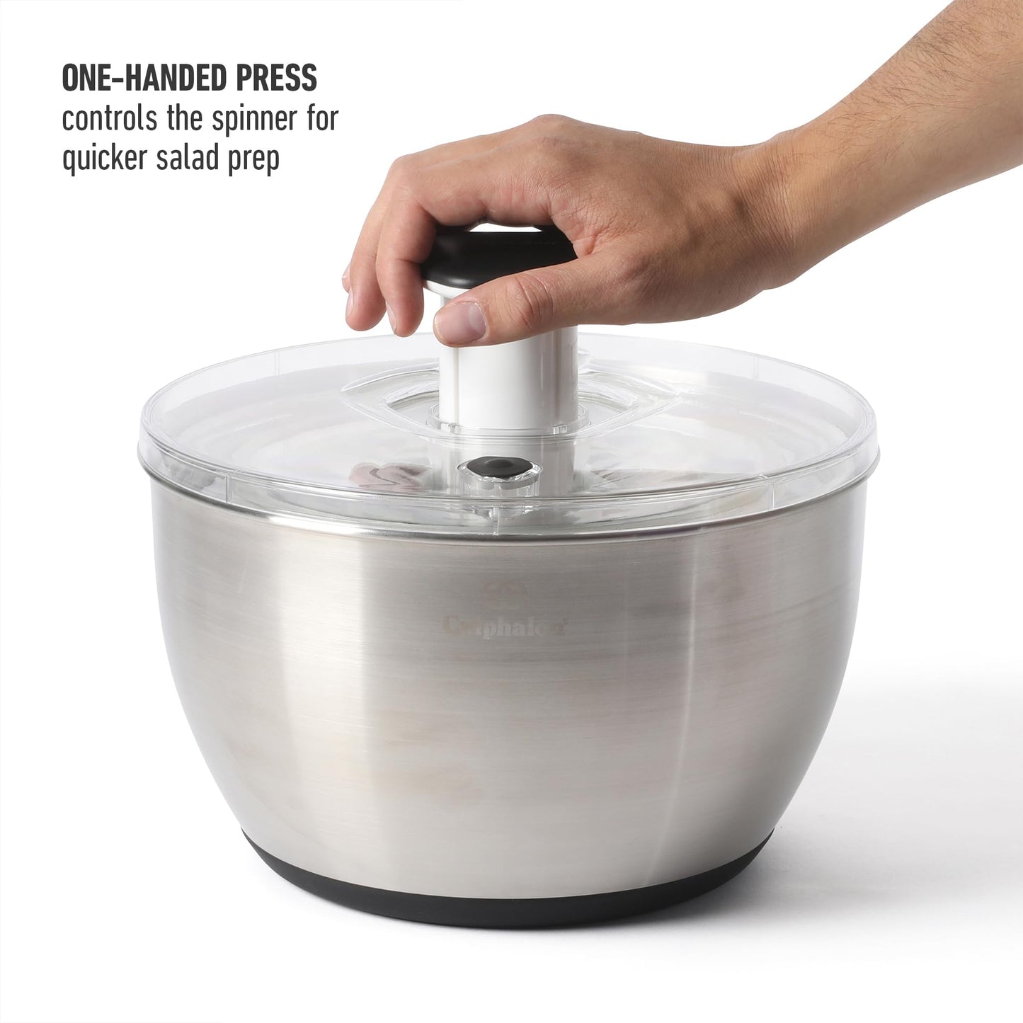 Calphalon Aero 6.3-Qt Stainless Steel Salad Spinner, Fruit & Vegetable Washer Bowl with Strainer Basket for Washing Lettuce, Spinach, Herbs & Fresh Produce