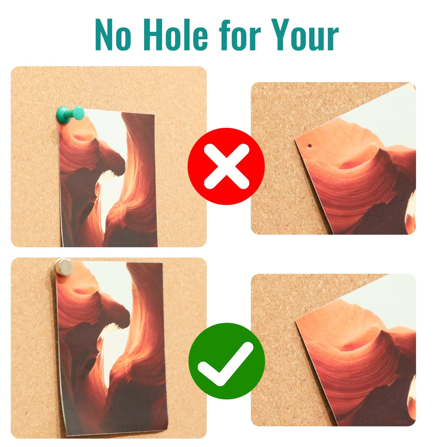 Magnetic Push Pins, 50 Sets Magnet Thumbtack for Board [1s Quick Pin][No Hole Hang Way], Poster and Photo Hangers Push Pin Magnets for Office Supplies Classroom Decoration Walls Bulletin Boards