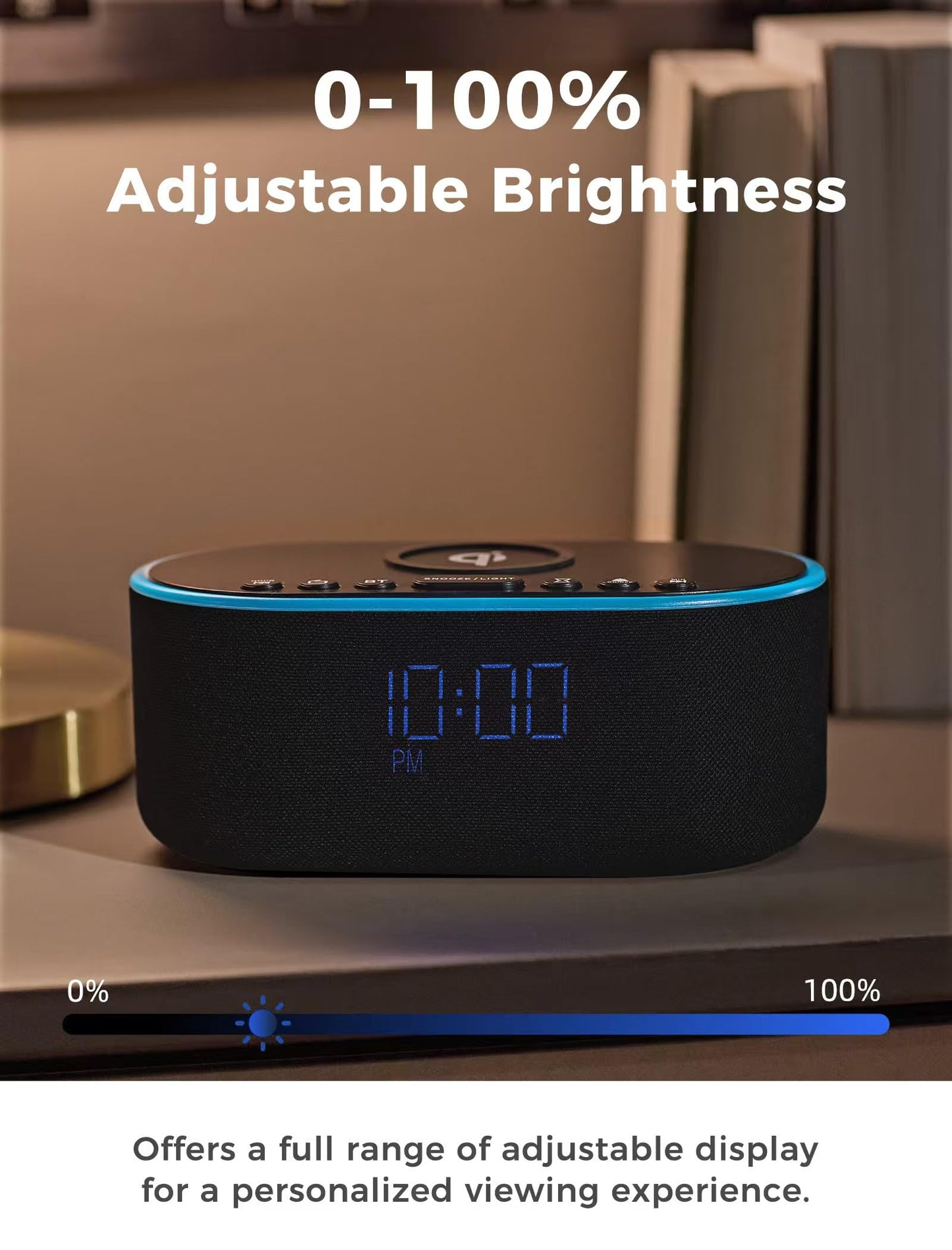 Odokee Wireless Charging Alarm Clock Radio: Qi Certified Fast Wireless Charger for iPhone Samsung - 10W Stereo Bluetooth Speaker - Dimmable Digital Clock with FM Radio for Bedroom Black
