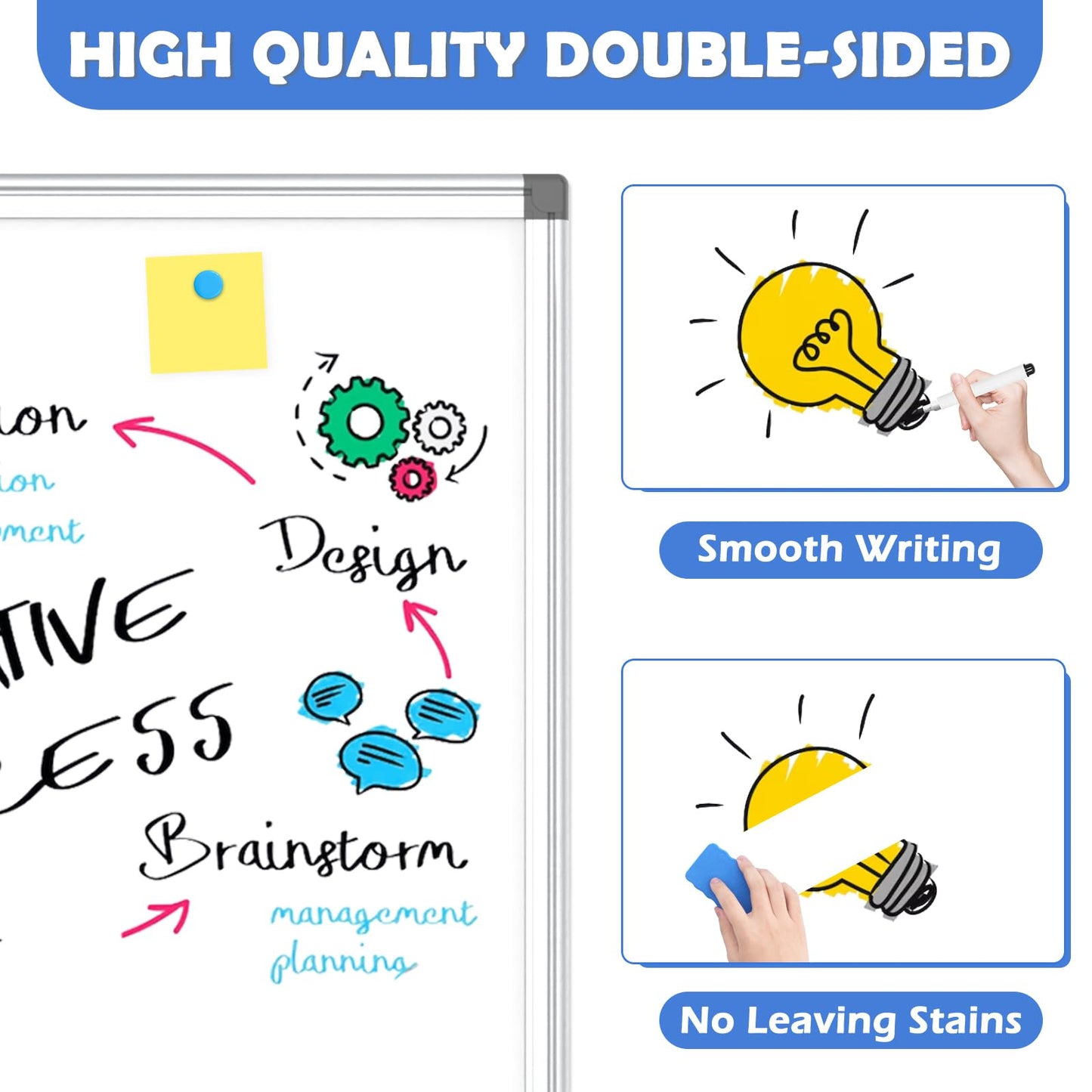 Double-Sided White Board Dry Erase, 20" x 30" Dry Erase Board for Wall with Silver Aluminium Frame, Magnetic Whiteboard for Office, Home, School, Kitchen